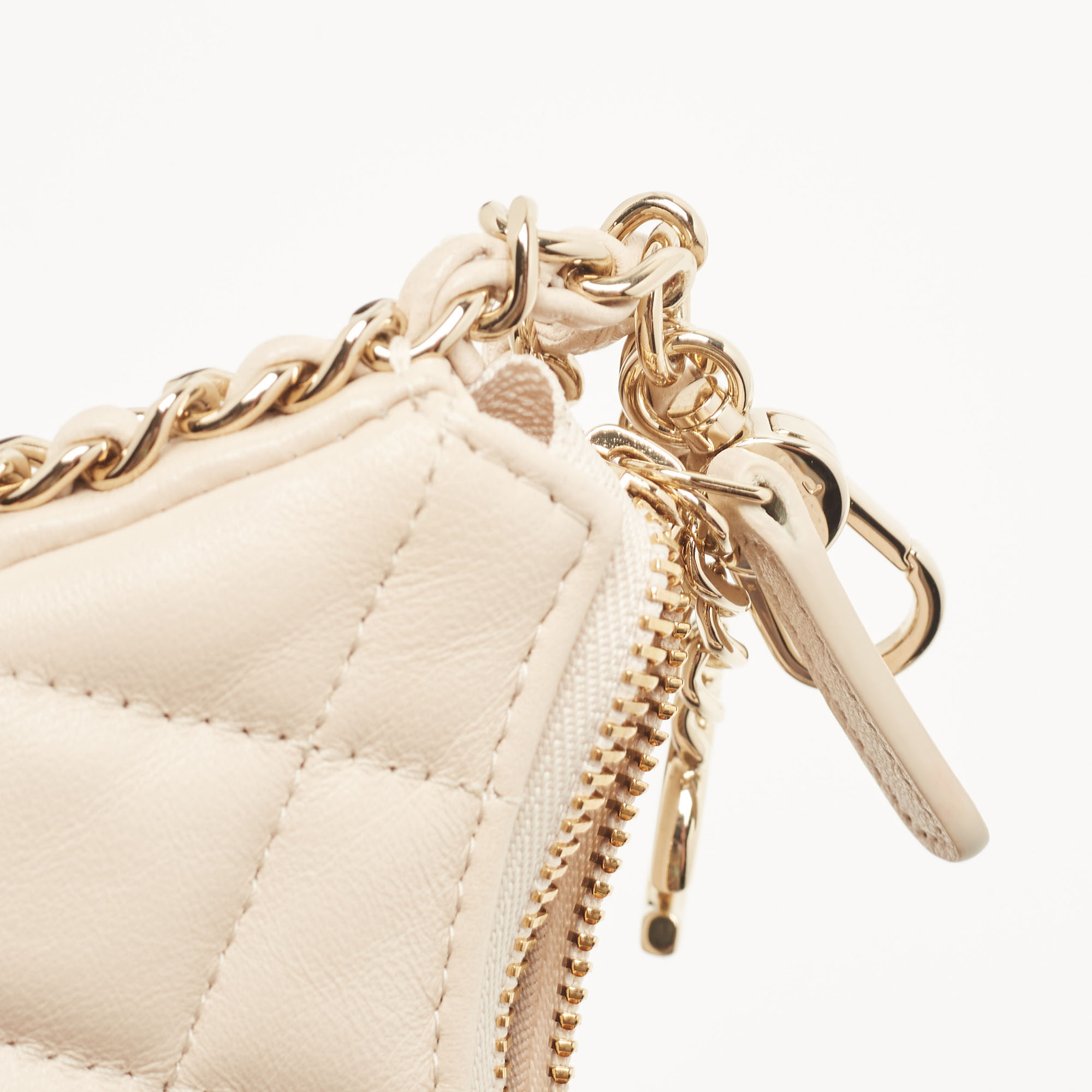 Chanel Light Beige Quilted Leather Chain Around Shoulder Bag