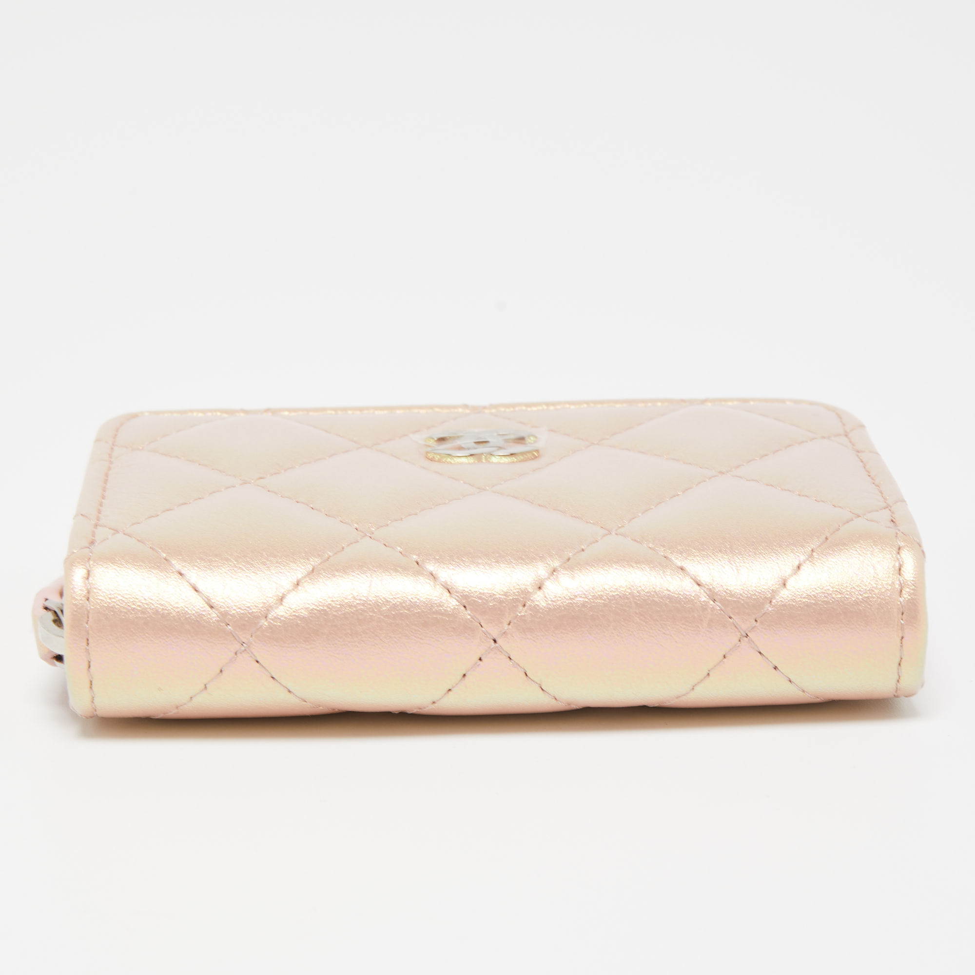 Chanel Pink Quilted Iridescent Leather CC Zip Coin Purse