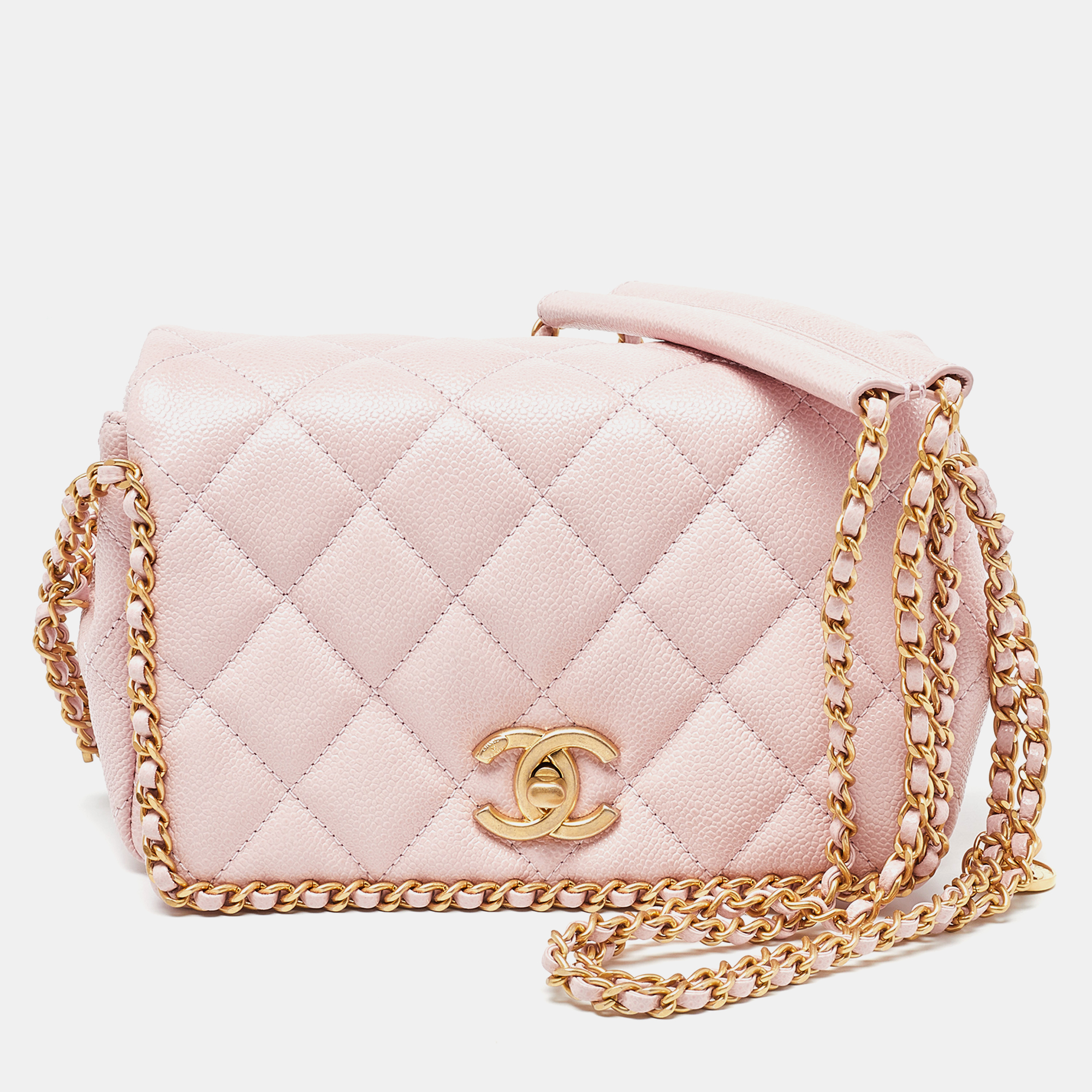 Chanel Pink Quilted Caviar Leather Mini Around Shoulder Bag