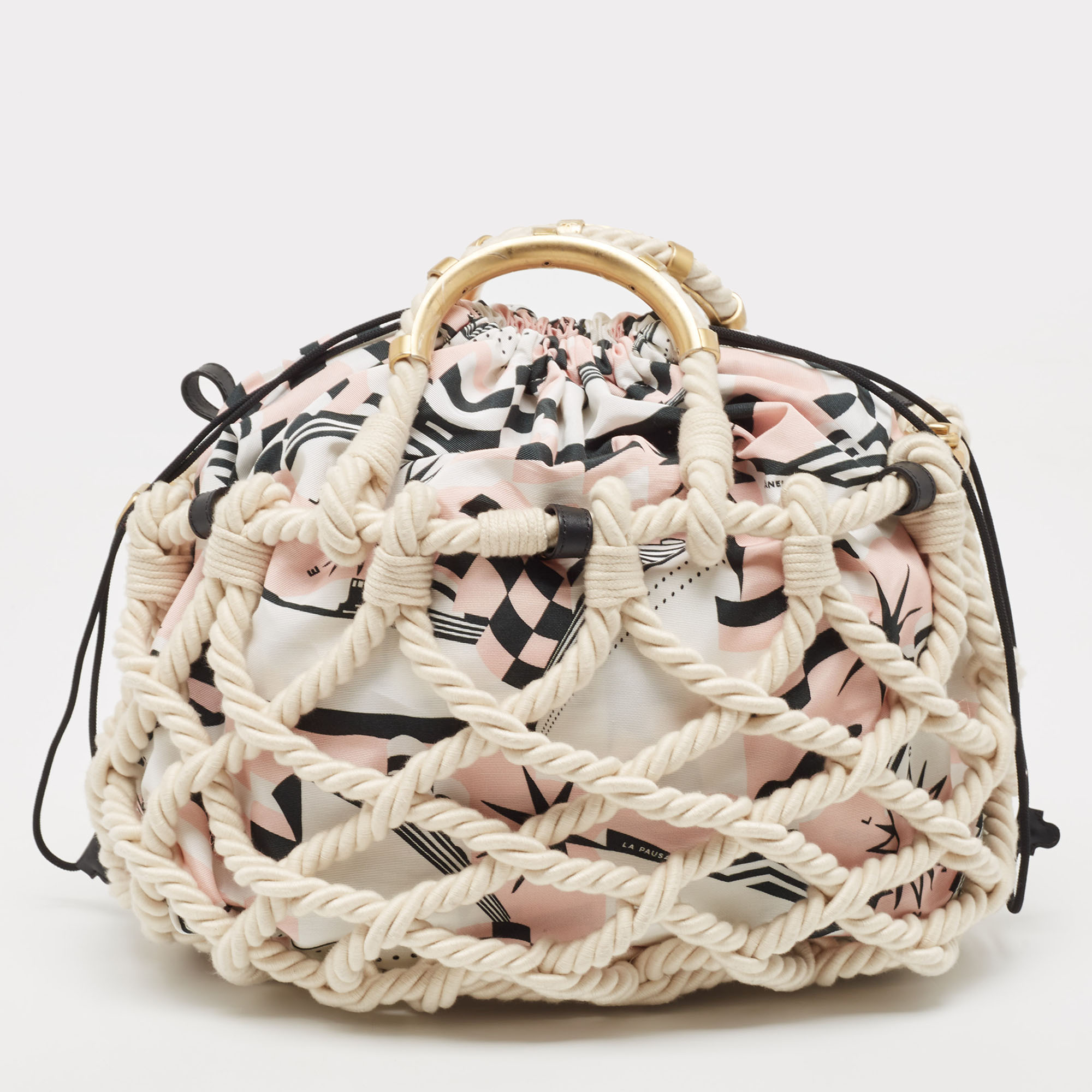 Chanel Multicolor Printed Fabric And Rope Shopper Tote