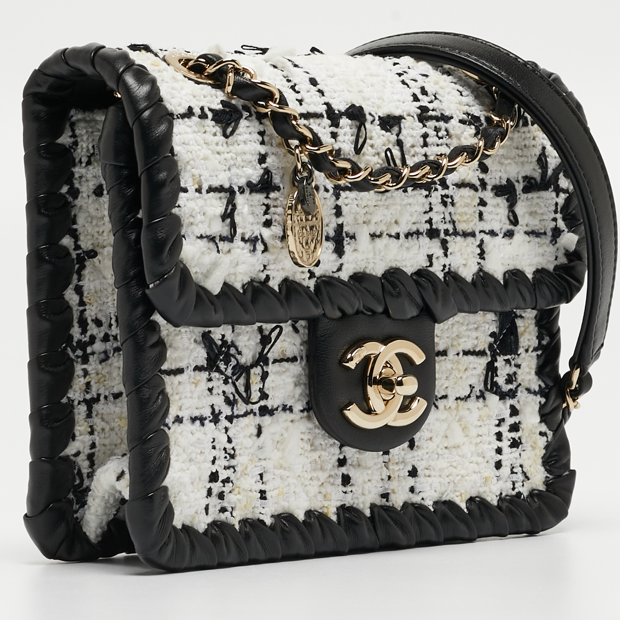 Chanel Black/White Tweed And Leather Mini My Own Frame Flap Bag