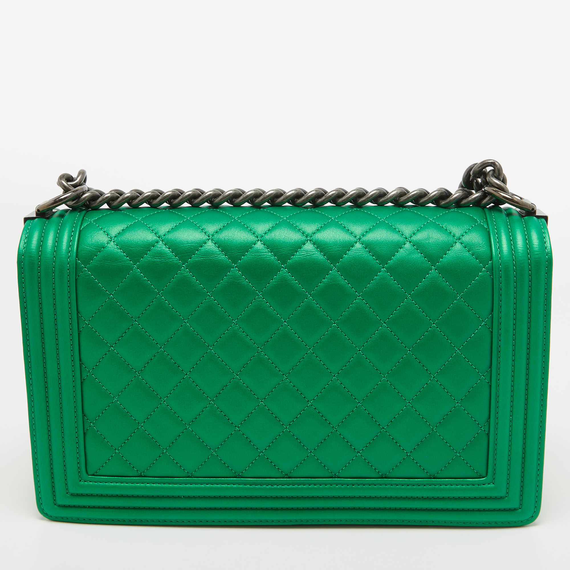 Chanel Metallic Green Quilted Leather New Medium Boy Bag