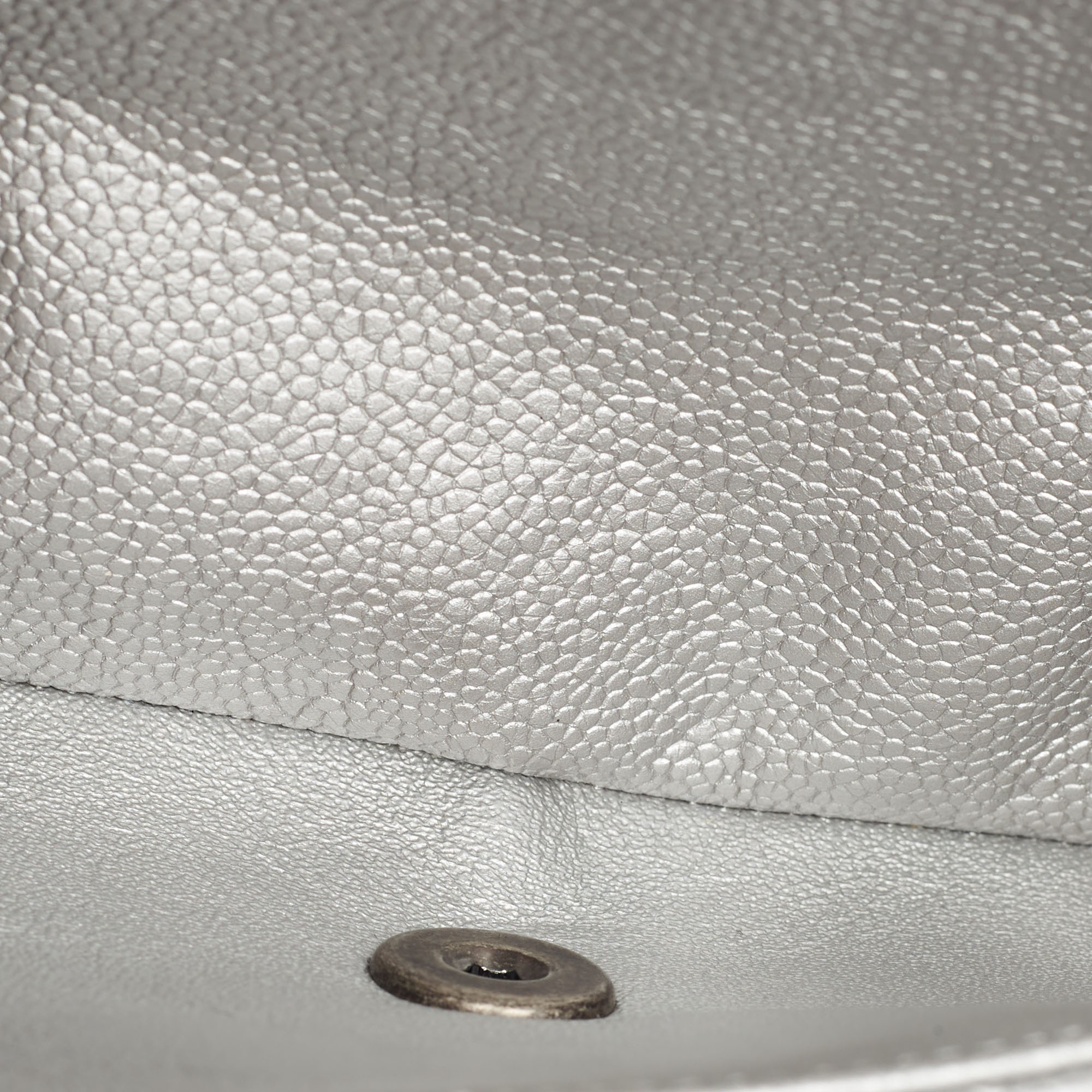 Chanel Silver Quilted Caviar Leather Medium Classic Double Flap Bag