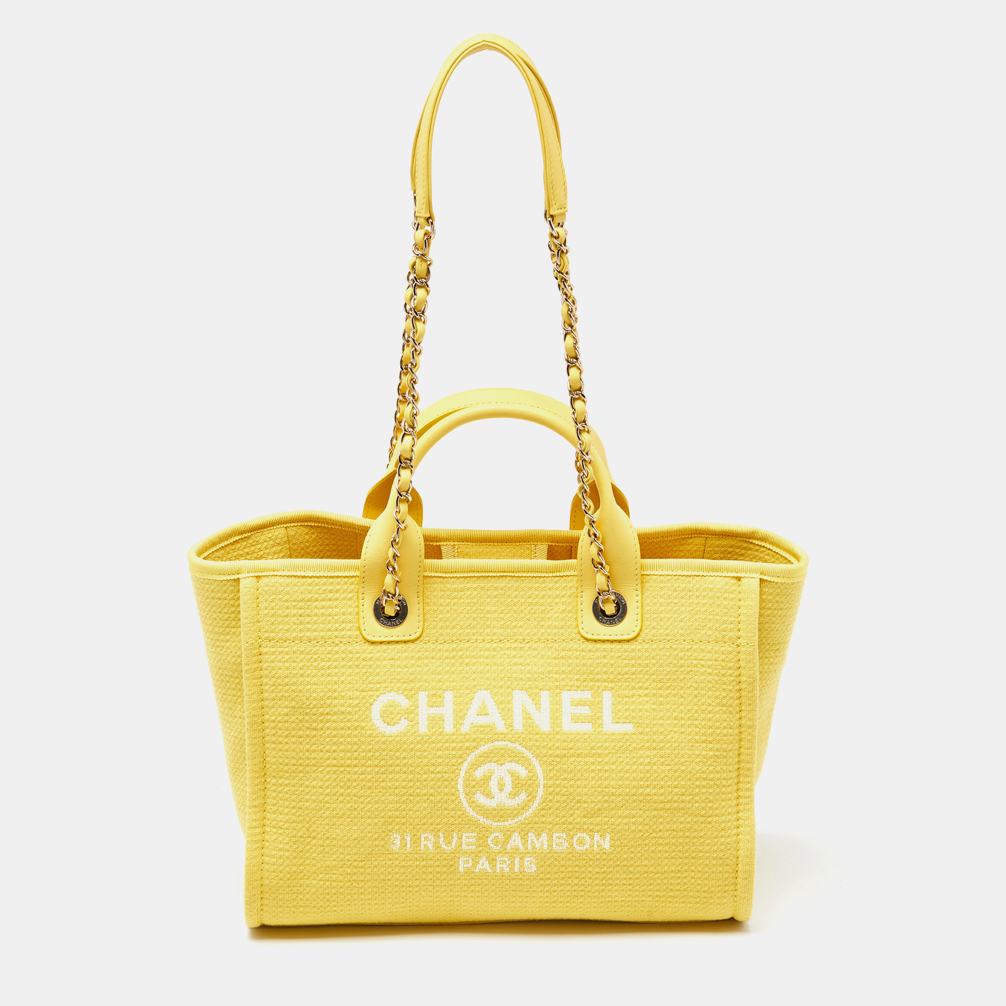 Chanel yellow canvas and leather small deauville shopper tote