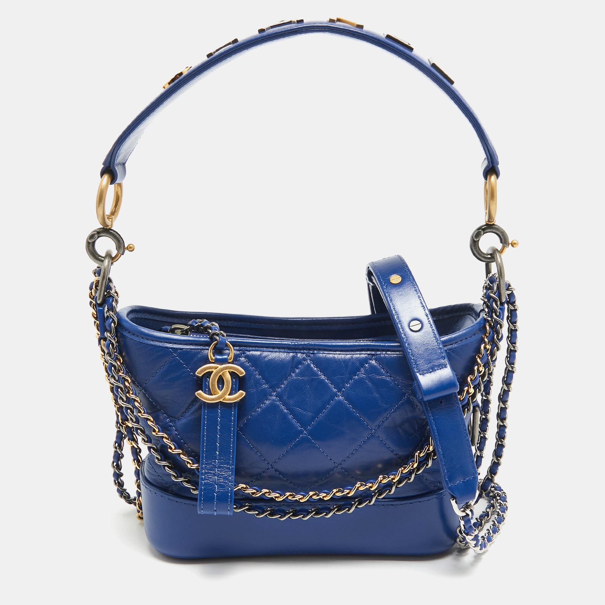 Chanel blue quilted aged leather small gabrielle hobo