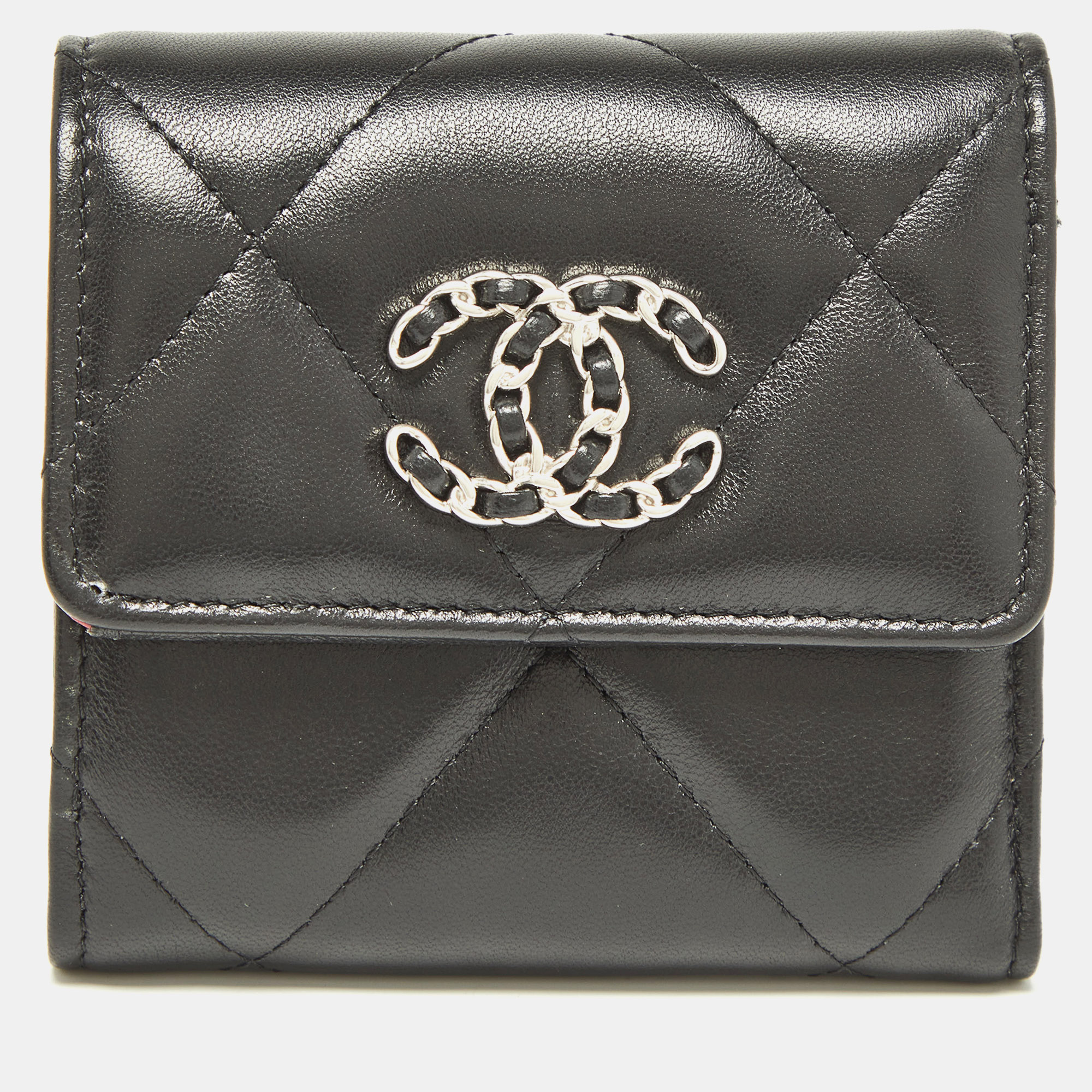 Chanel black quilted leather 19 trifold wallet