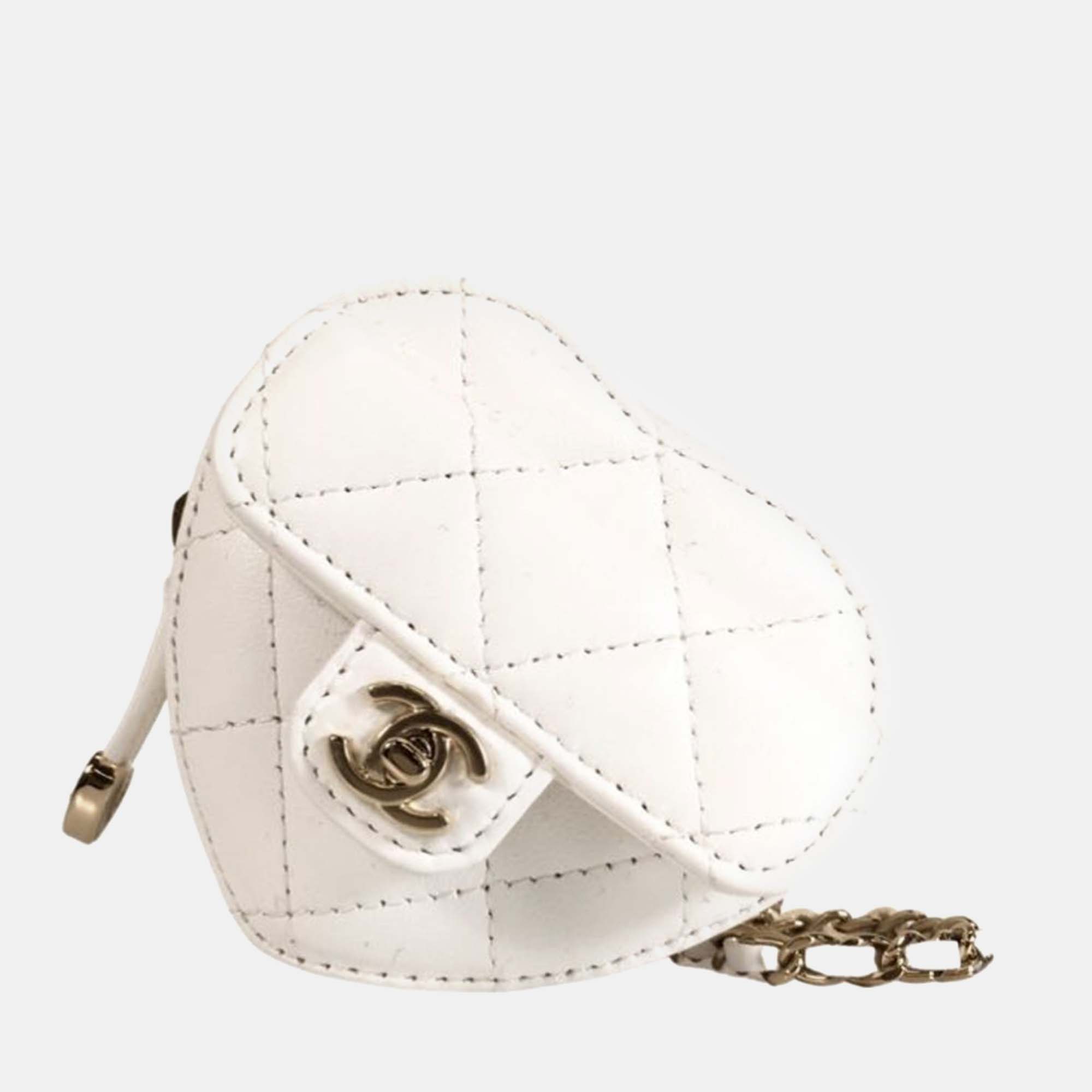 Chanel white leather xs cc in love heart shoulder bags