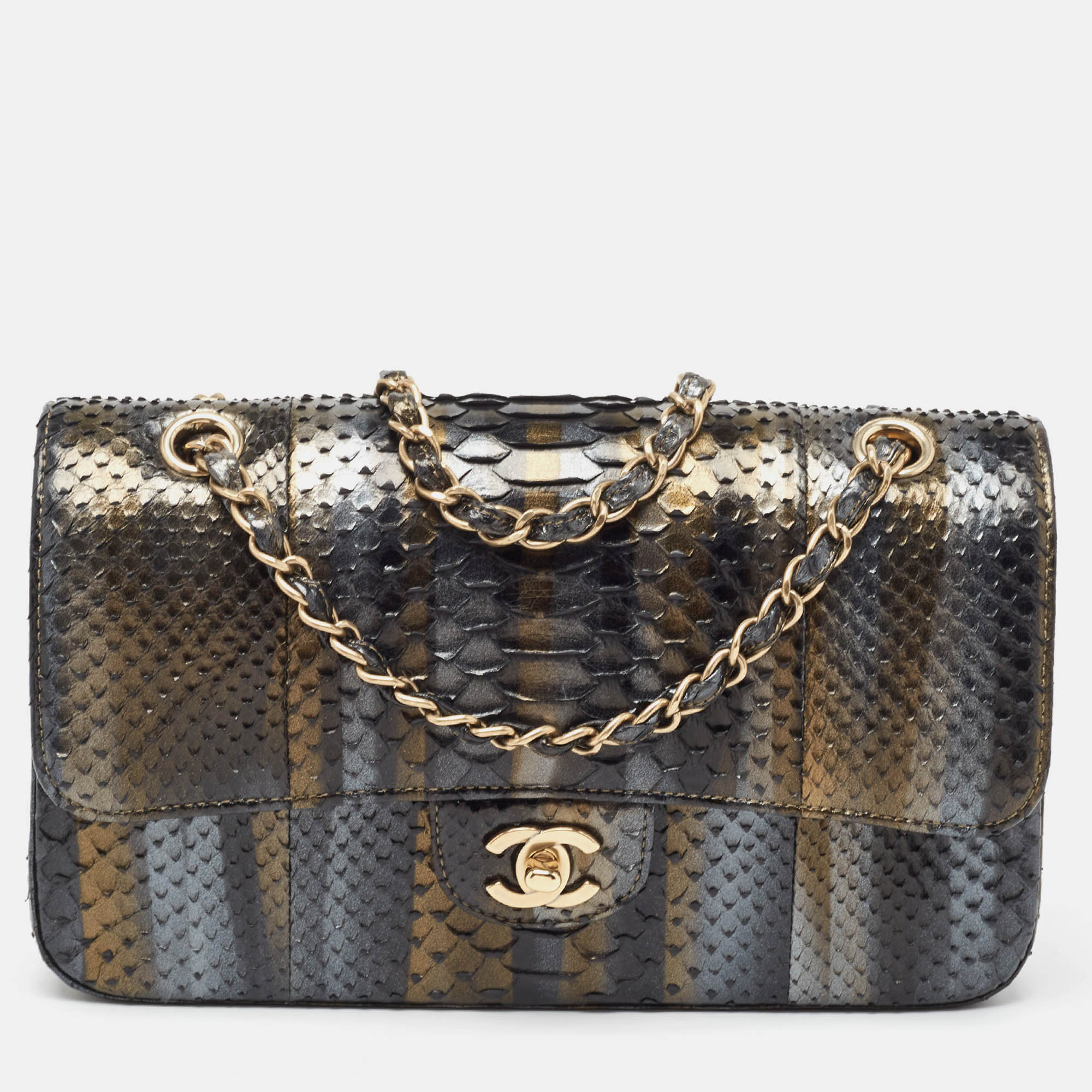 Chanel metallic tricolor python medium classic double flap bag