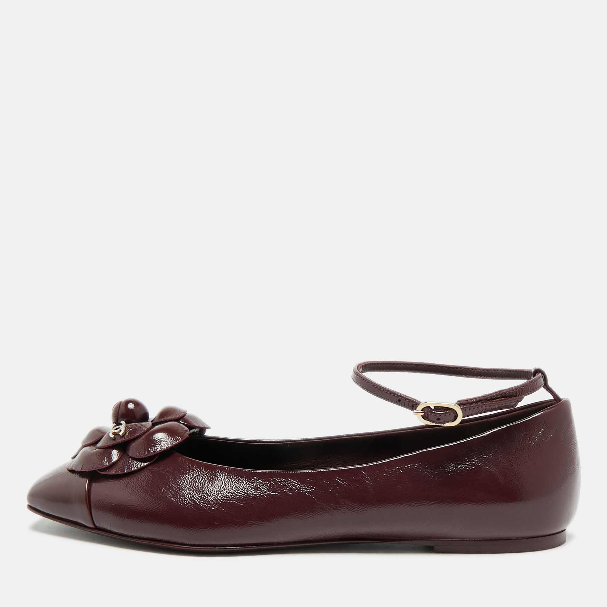 Chanel CC Camellia Size Burgundy Leather Ankle Strap Ballet Flats
Chanel CC Camellia Size Burgundy Leather Ankle Strap Ballet Flats