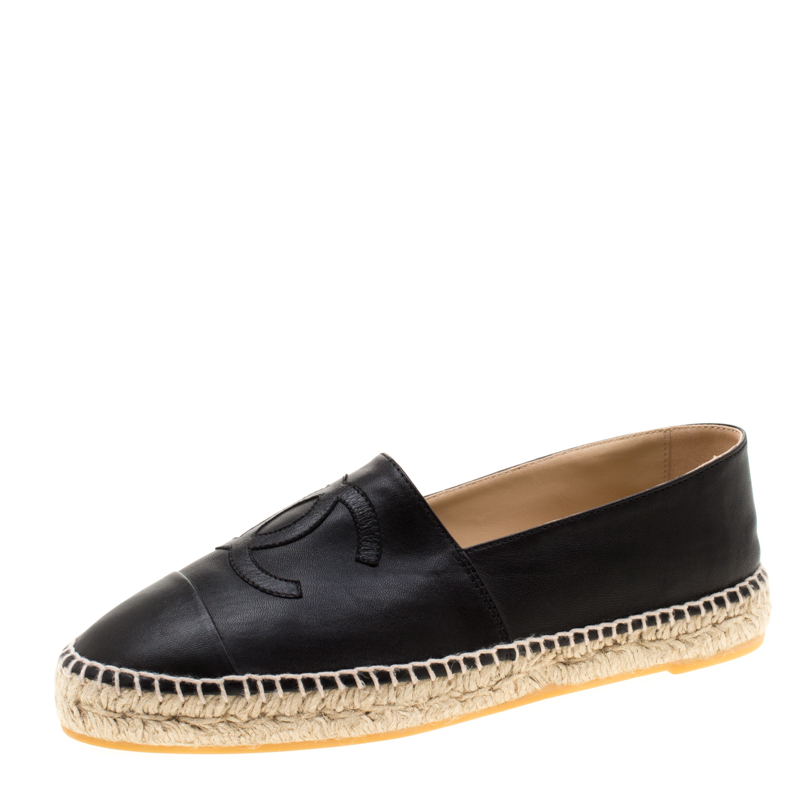 Image of Chanel Black Leather CC Espadrilles Size