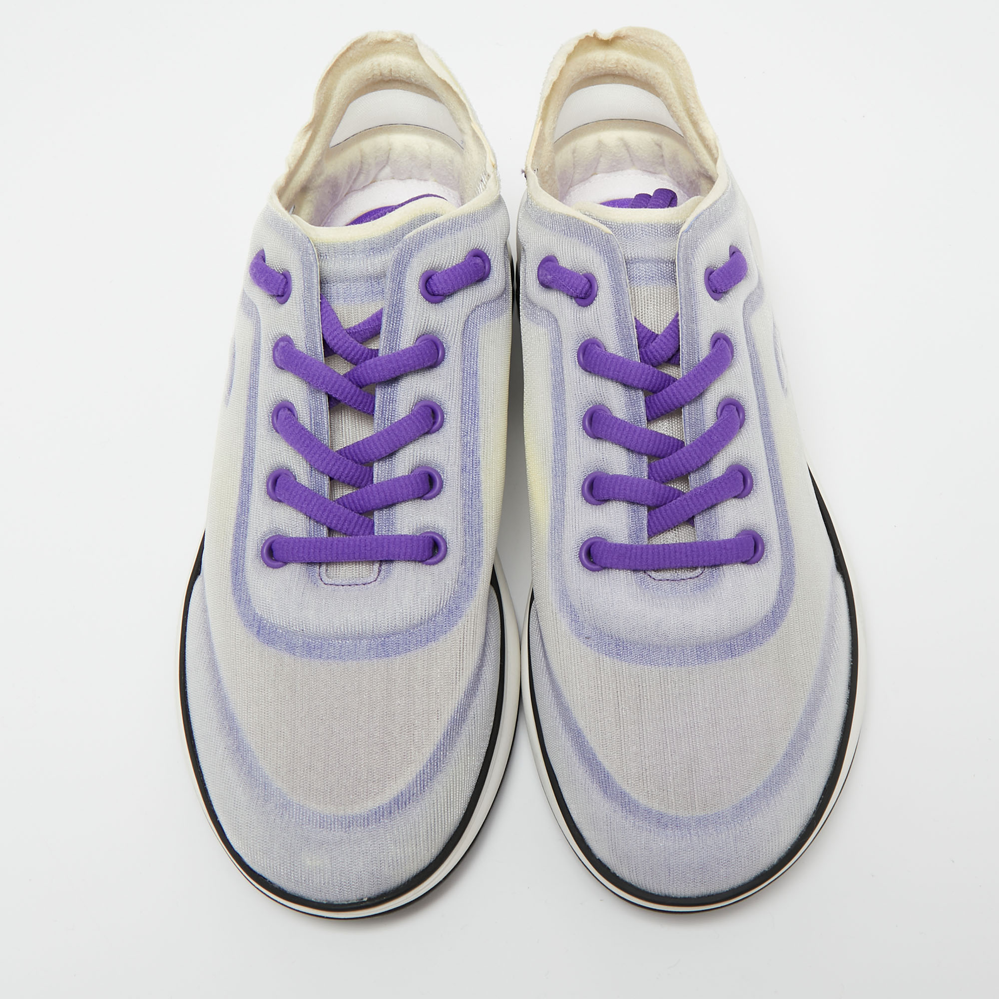 Chanel Purple/White Net And Fabric Lyrca Logo Trainers Sneakers Size 39