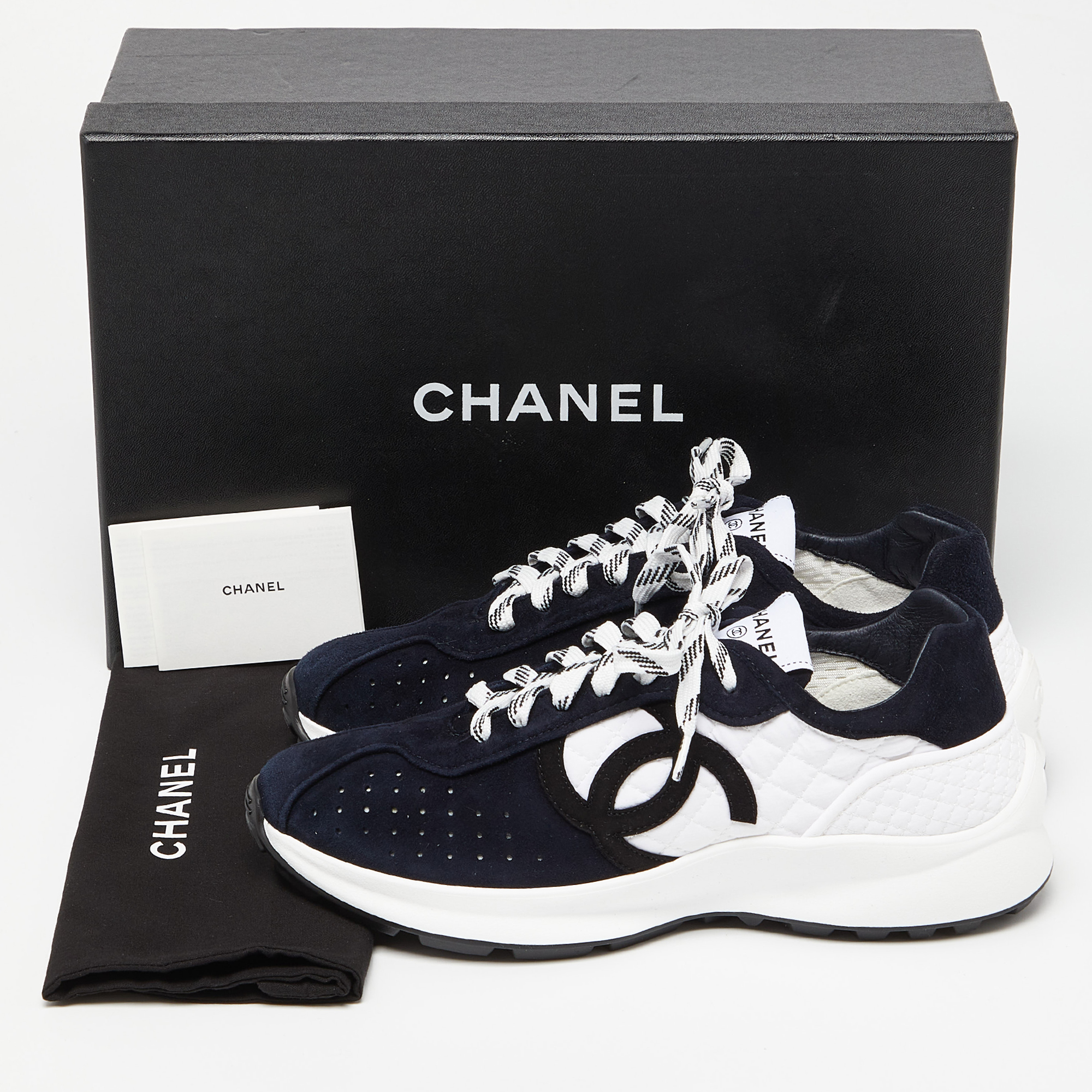Chanel Tri Color Suede And Fabric CC Logo Low Top Sneakers Size 39.5