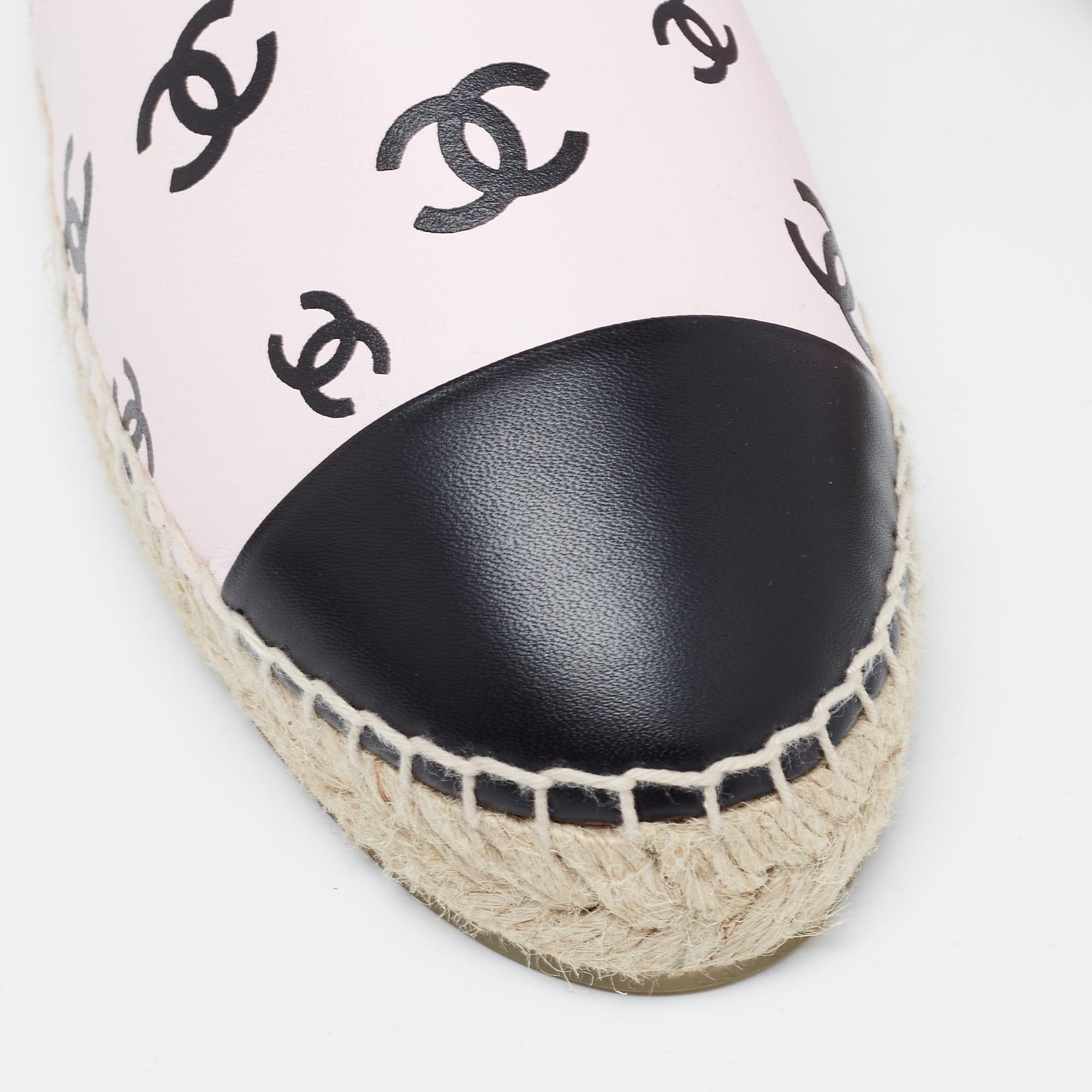 Chanel Pink/Black CC Print Leather Espadrille Flats Size 41