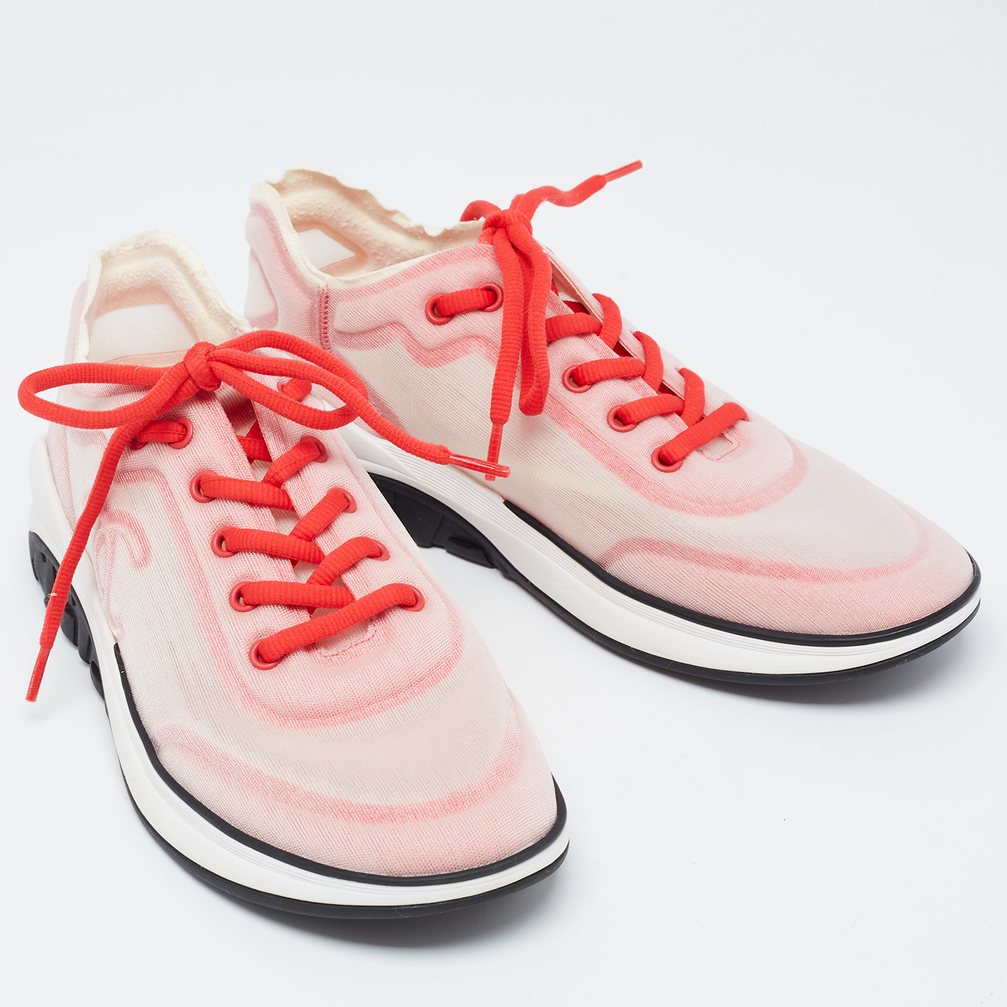 Chanel Pink/White Mesh CC Low Top Sneakers Size 40.5