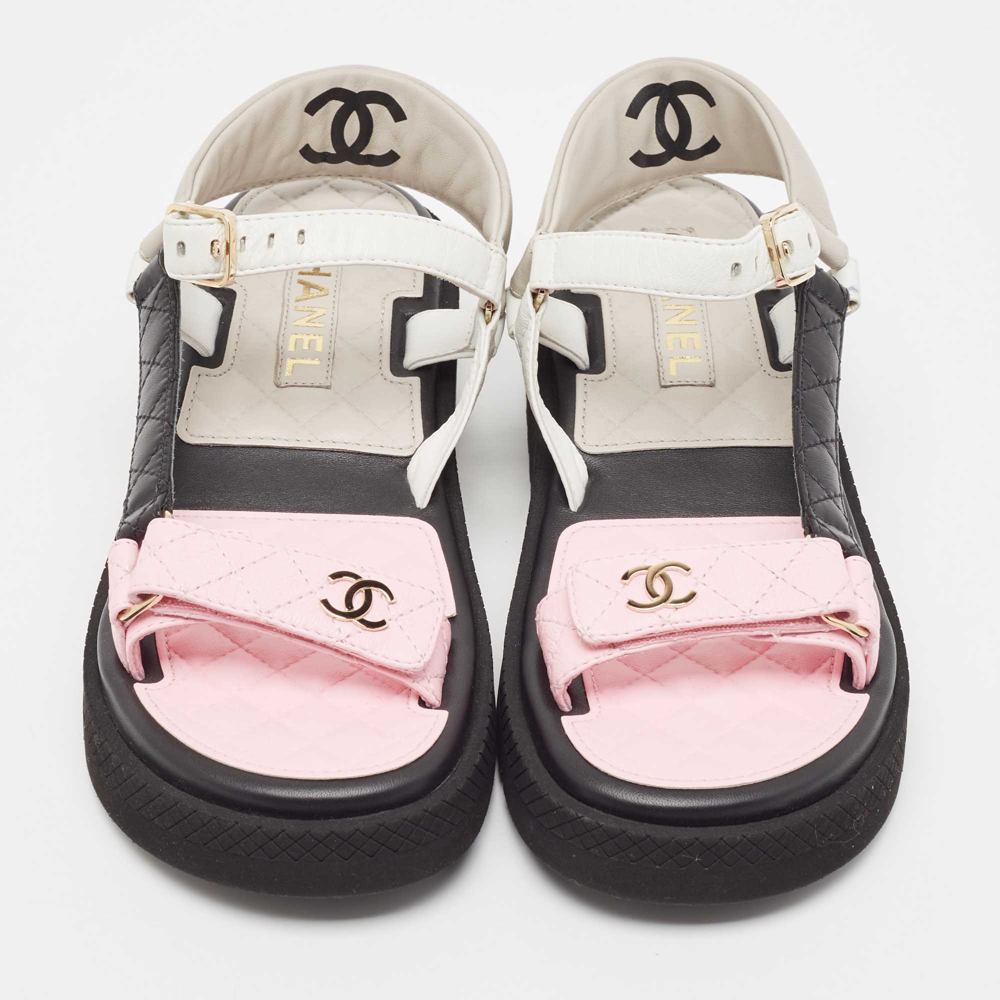 Chanel Multicolor Leather Interlocking CC Logo Sandals Size 40