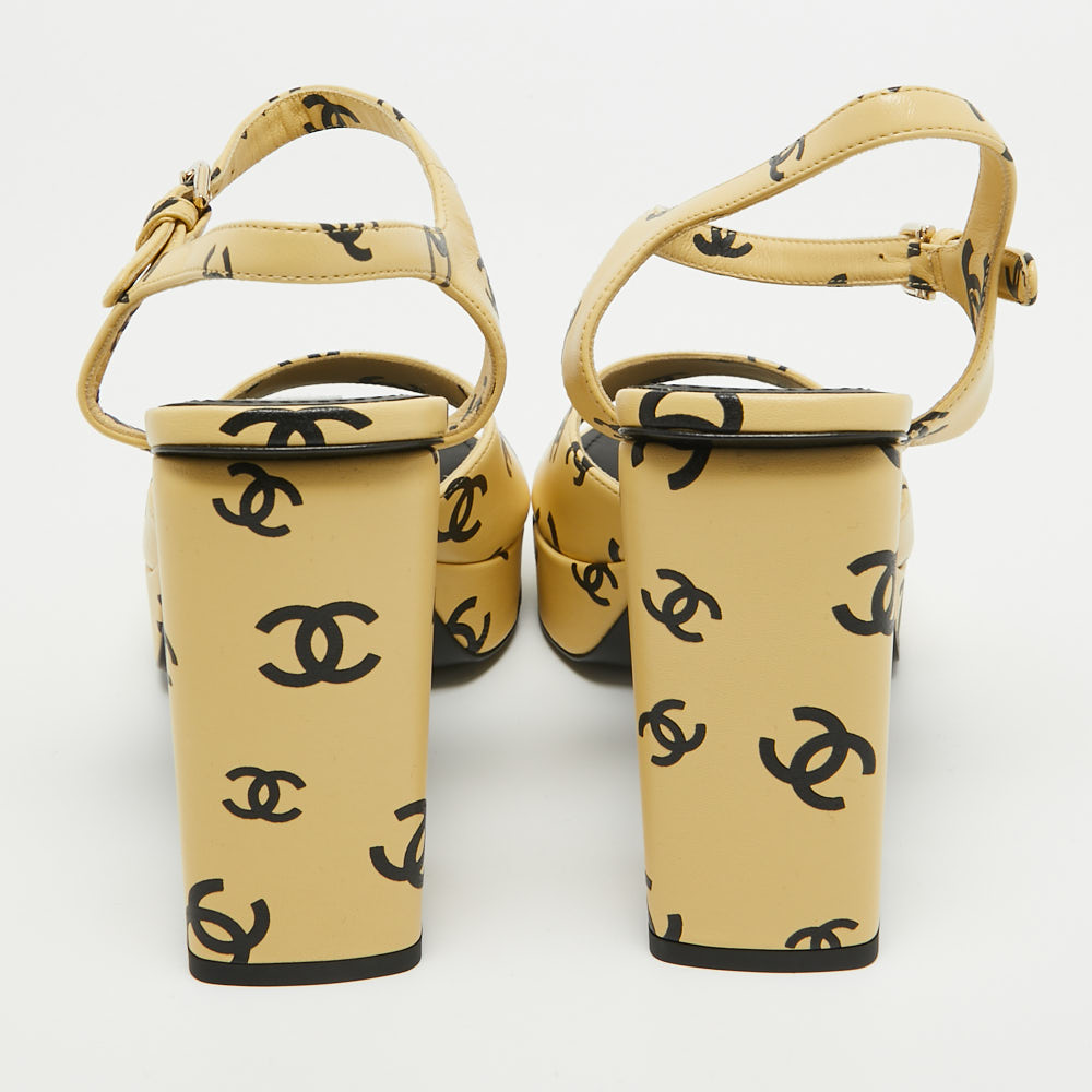 Chanel Yellow Leather CC Logo Ankle Strap Sandals Size 40