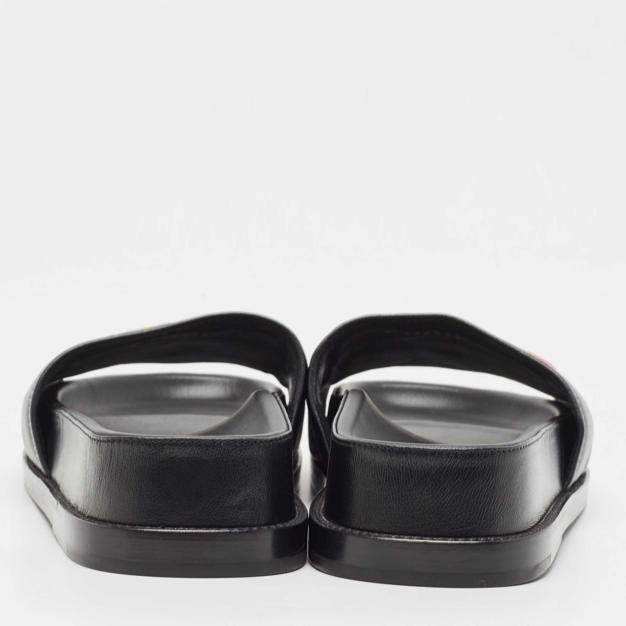 Chanel Black Leather CHA NEL Letter Logo Flat Slides Size 40