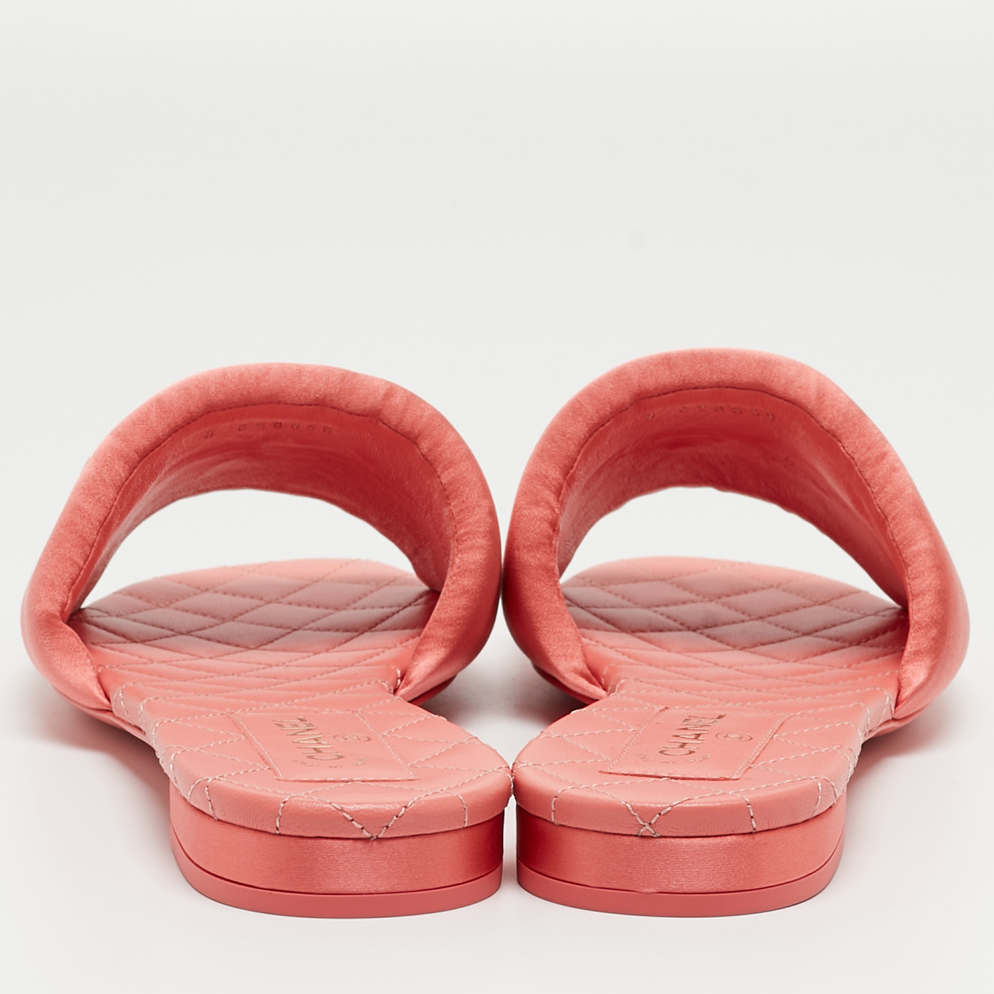 Chanel Pink Satin CC Flat Slides Size 40