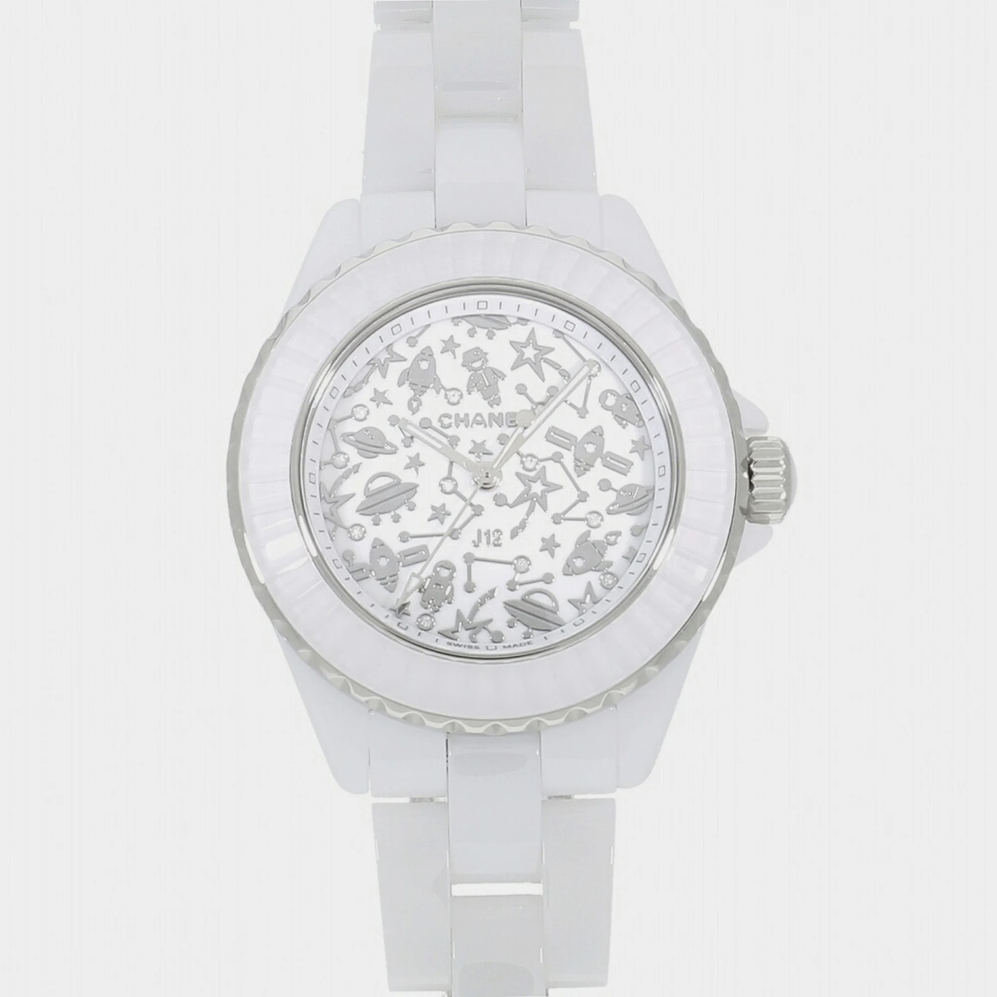 Chanel white ceramic j12 h7990 quartz women's wristwatch 33 mm