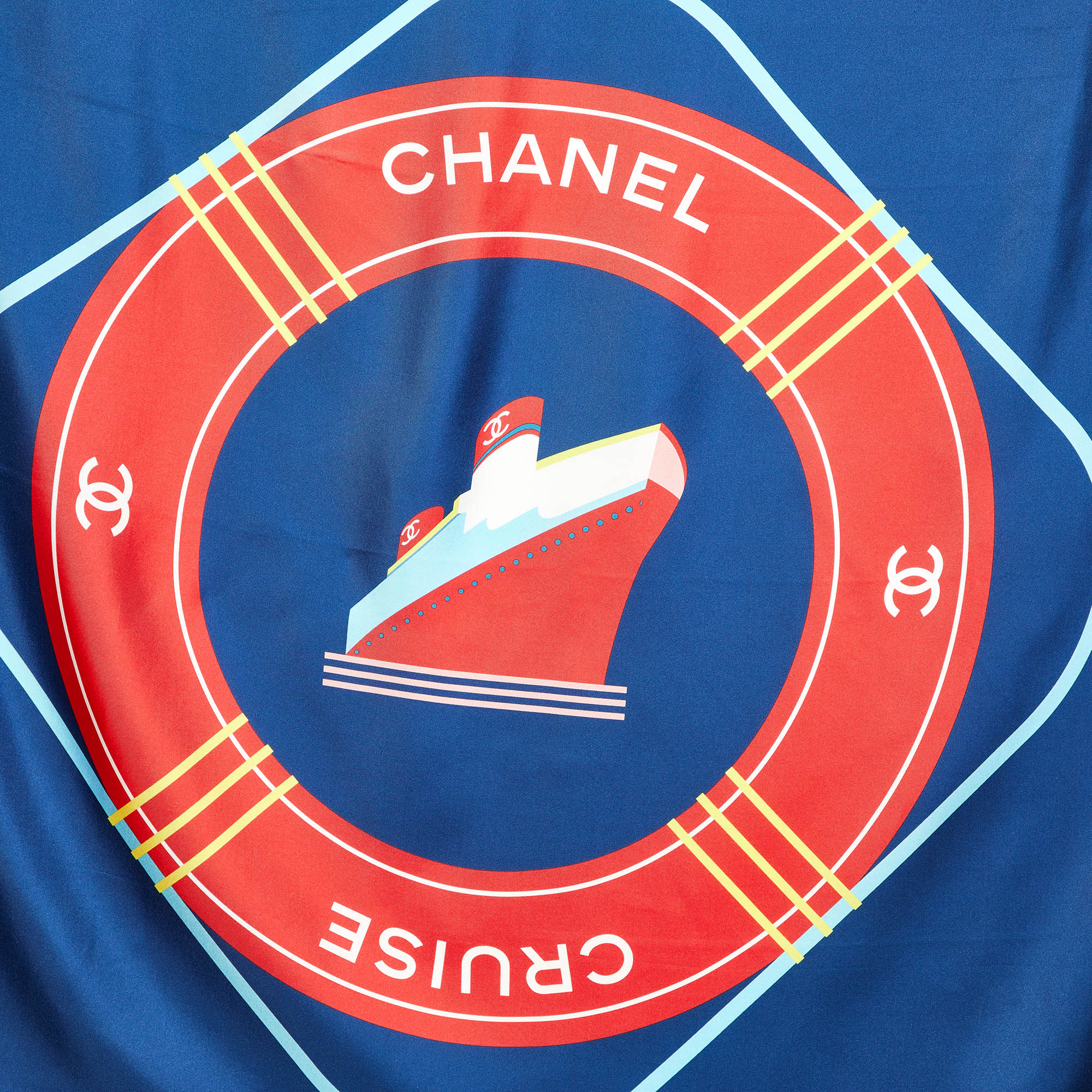 Chanel Navy Blue Logo Cruise Print Silk Square Scarf