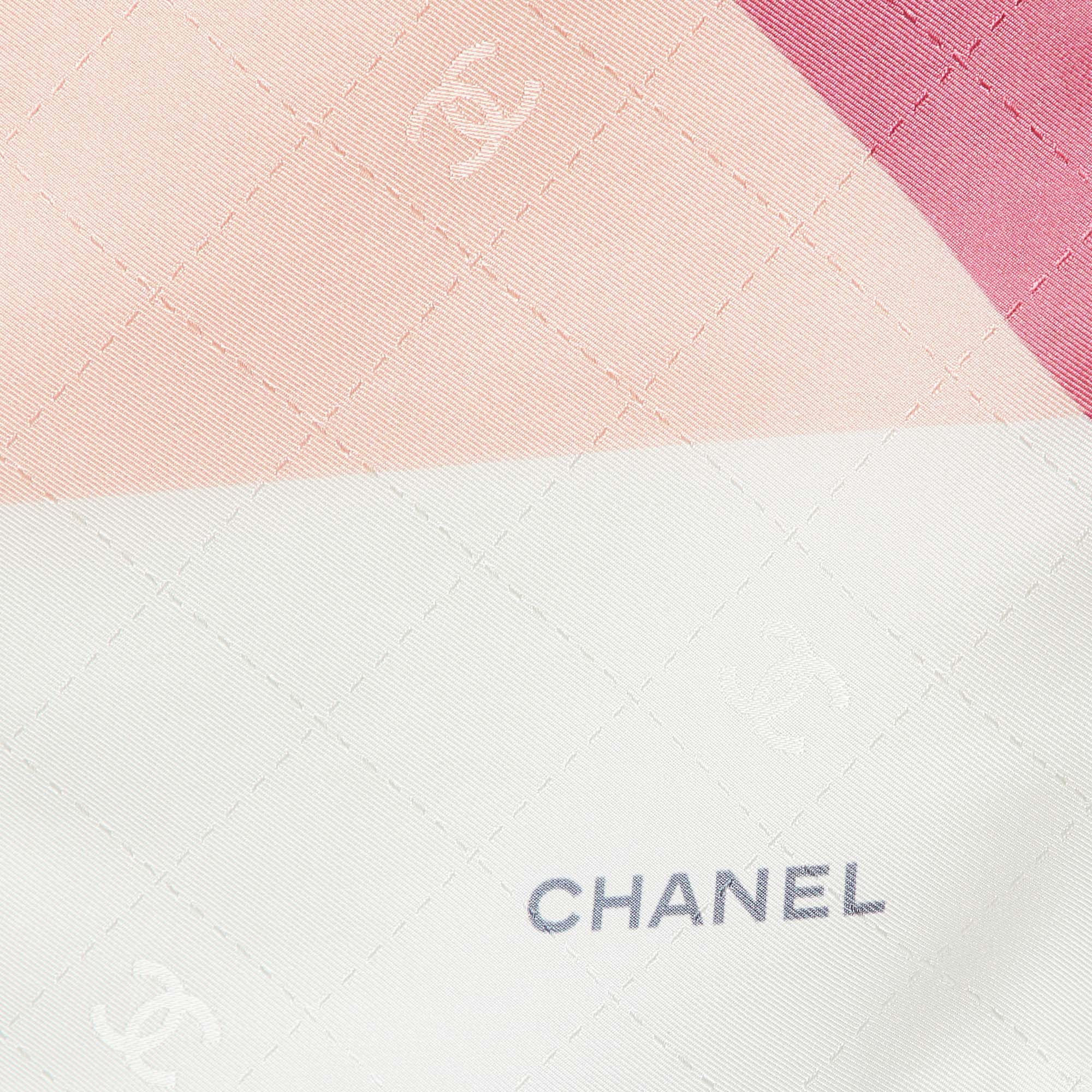 Chanel Multicolor Stacked Logo Print Silk Square Scarf