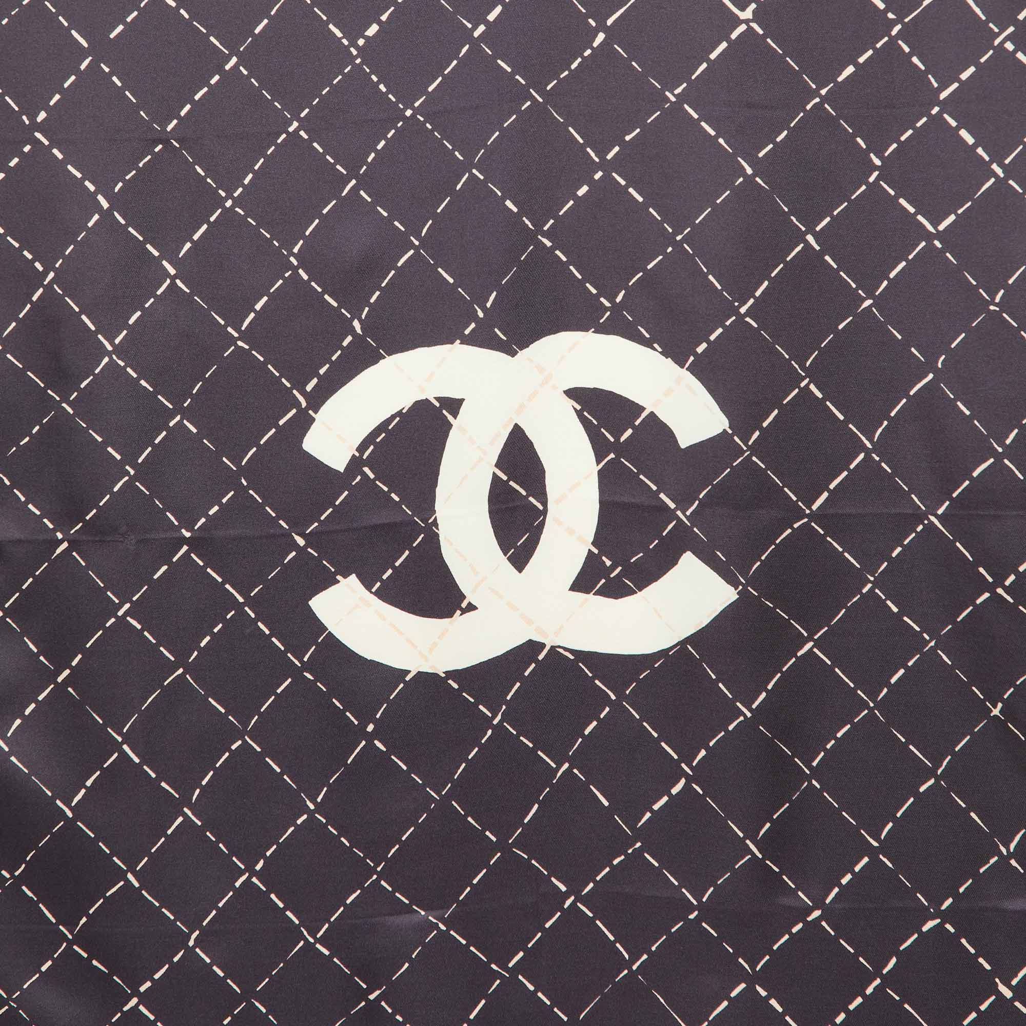 Chanel Grey Quilted CC Print Silk Square Scarf