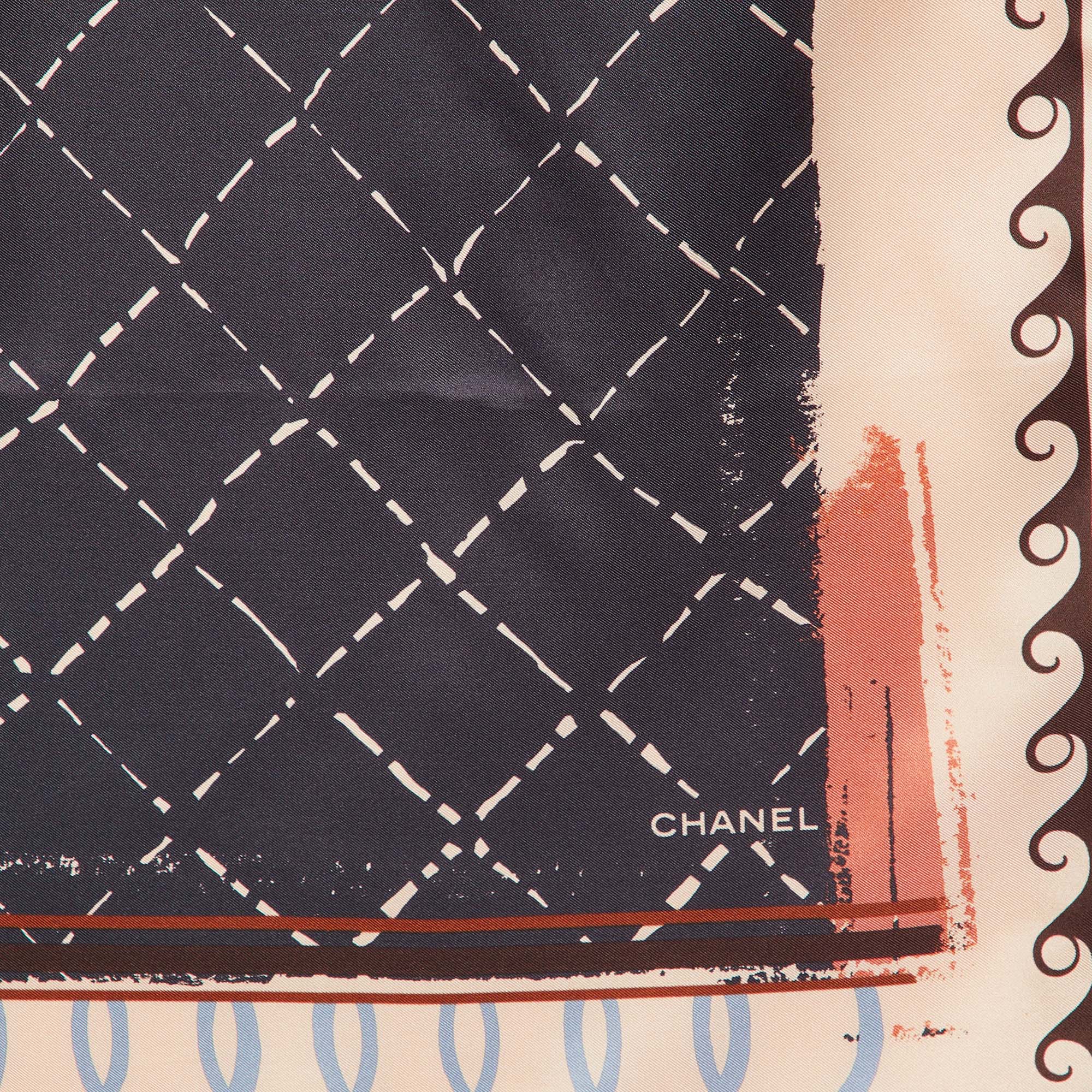 Chanel Grey Quilted CC Print Silk Square Scarf