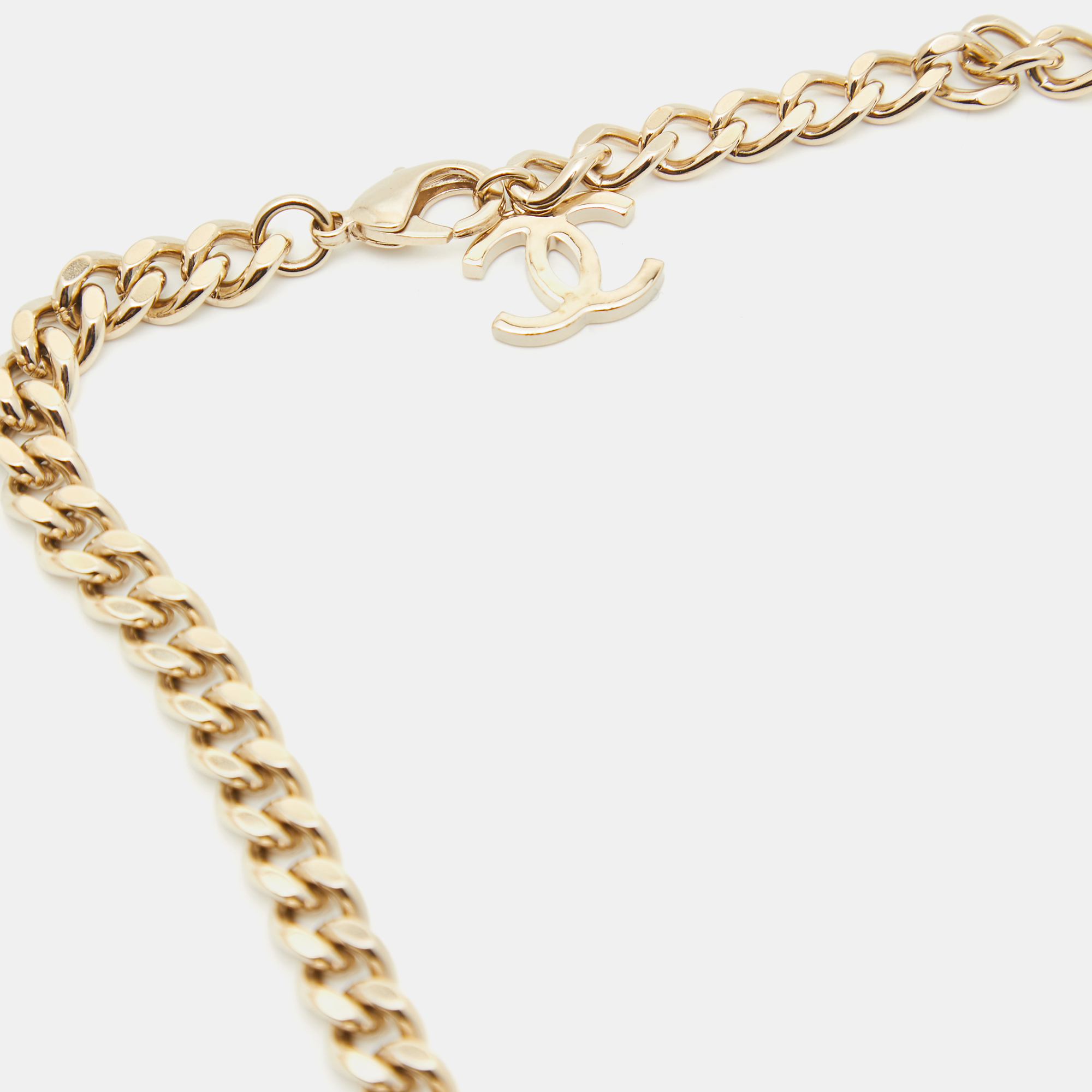 Chanel CC Logo Enamel Gold Tone Necklace