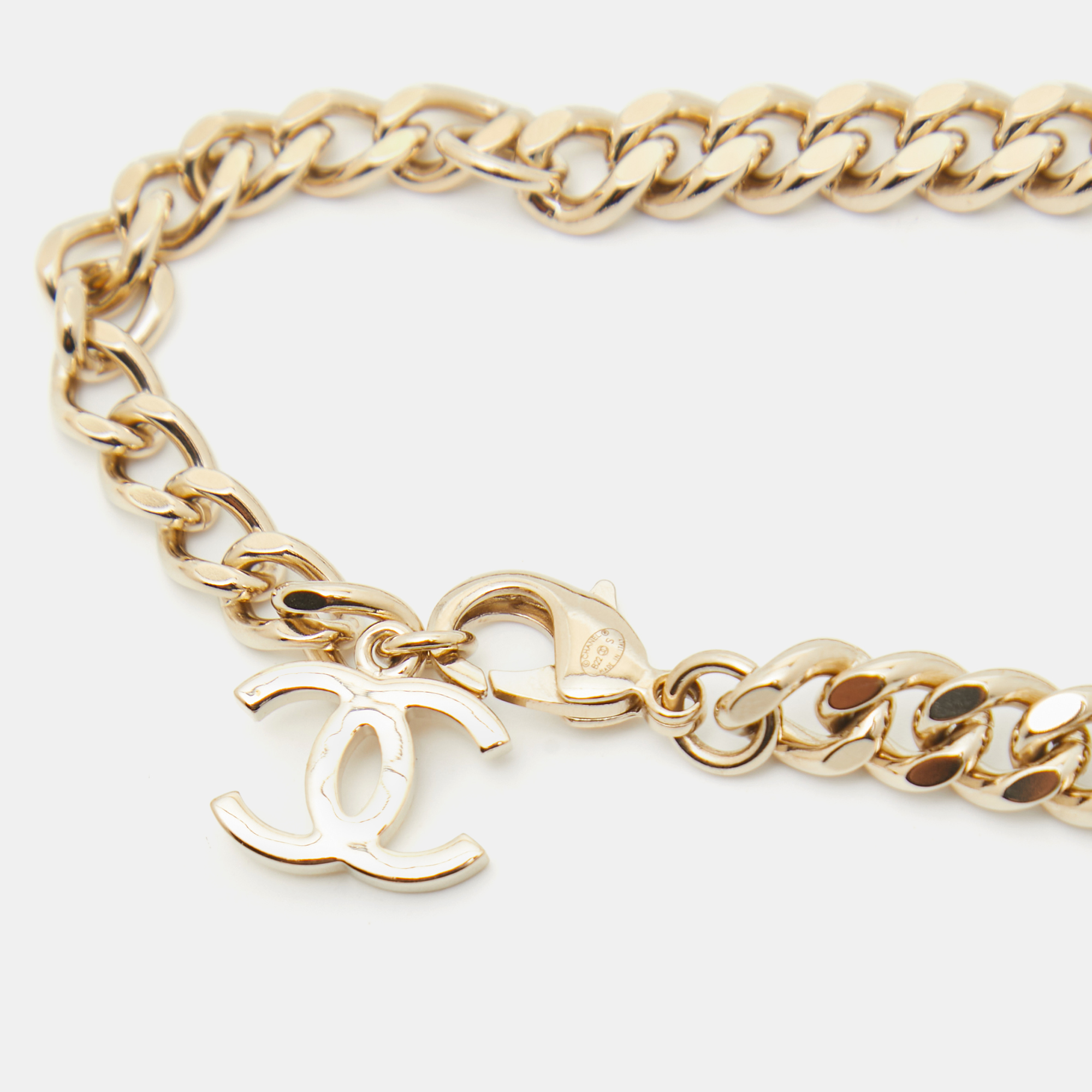 Chanel CC Logo Enamel Gold Tone Necklace