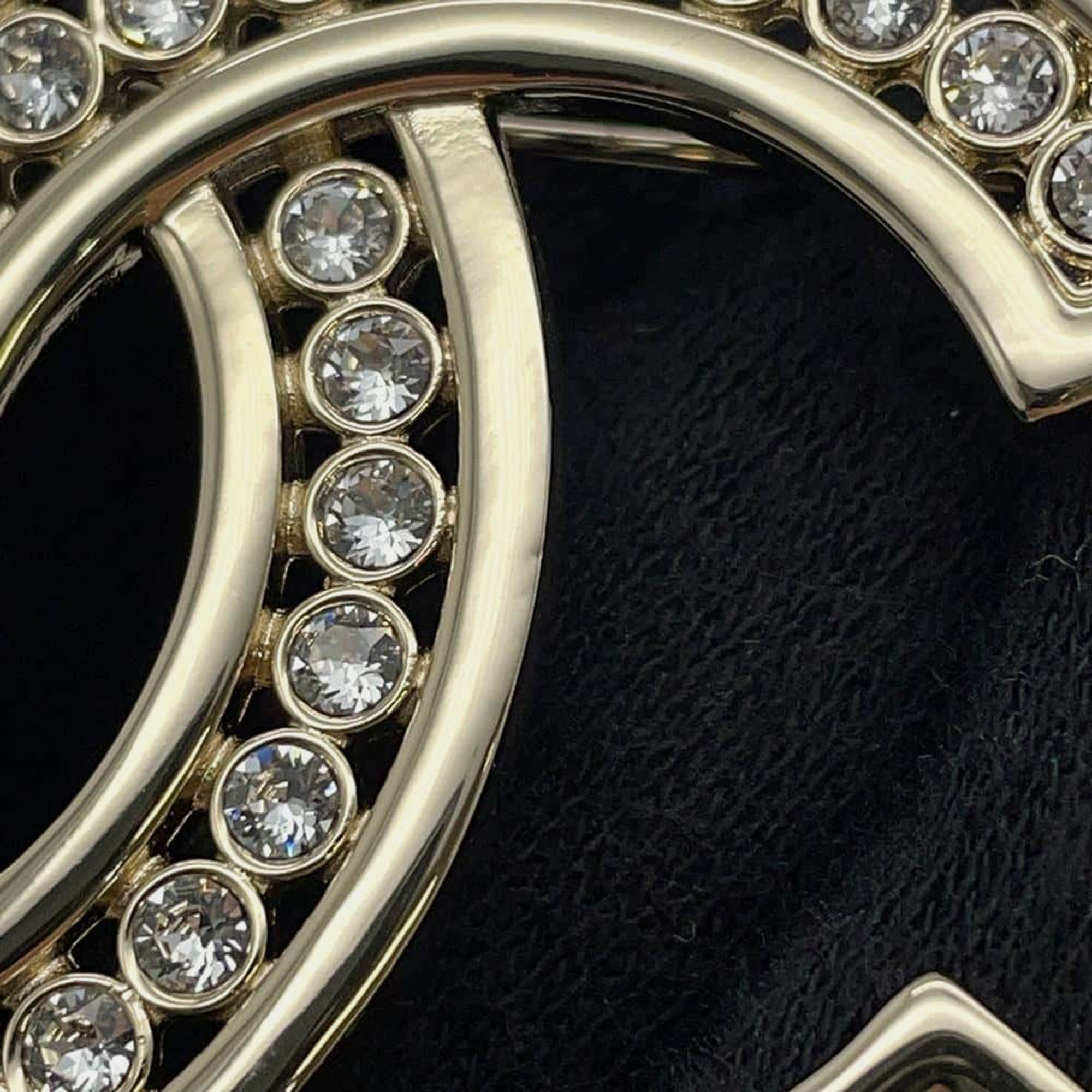 Chanel Champagne Gold Metal Rhinestone CC Logo Brooch