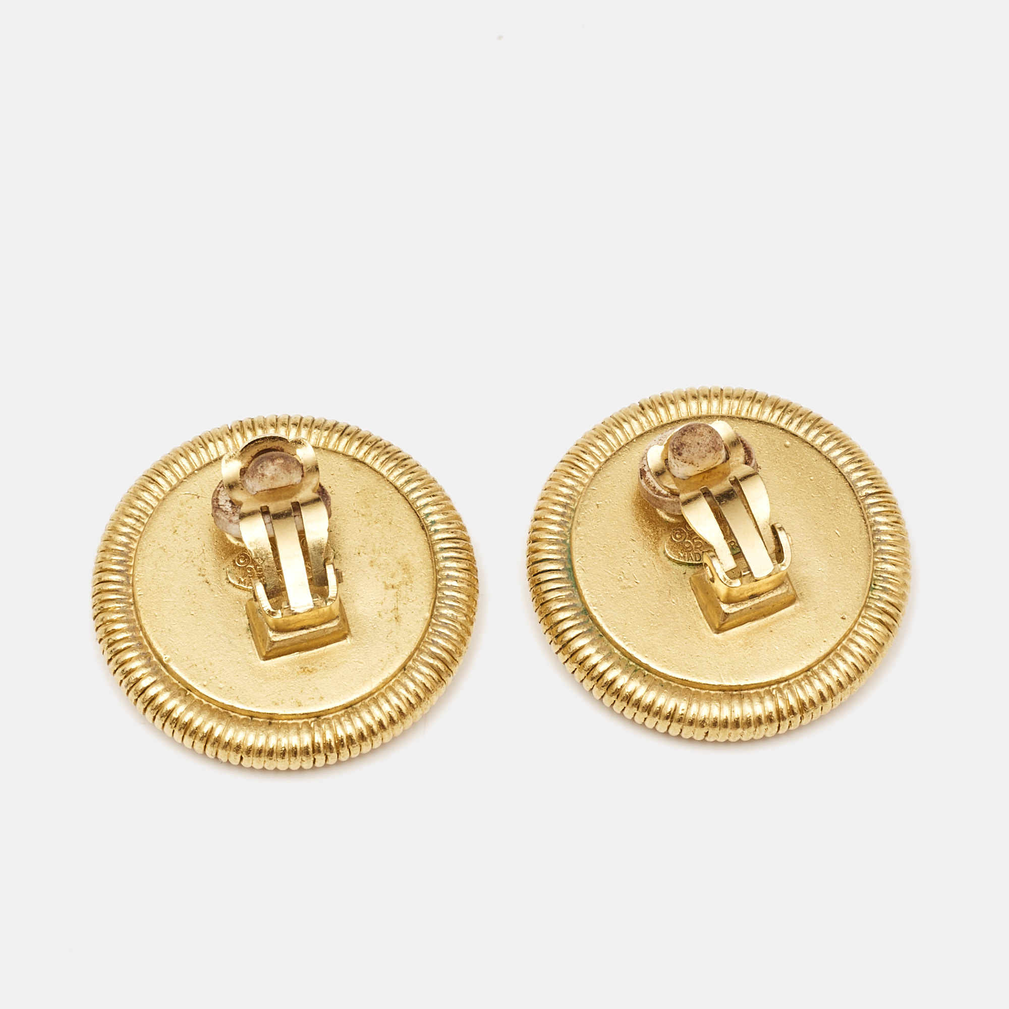 Chanel CC Mother Of Pearl Gold Tone Clip On Earrings