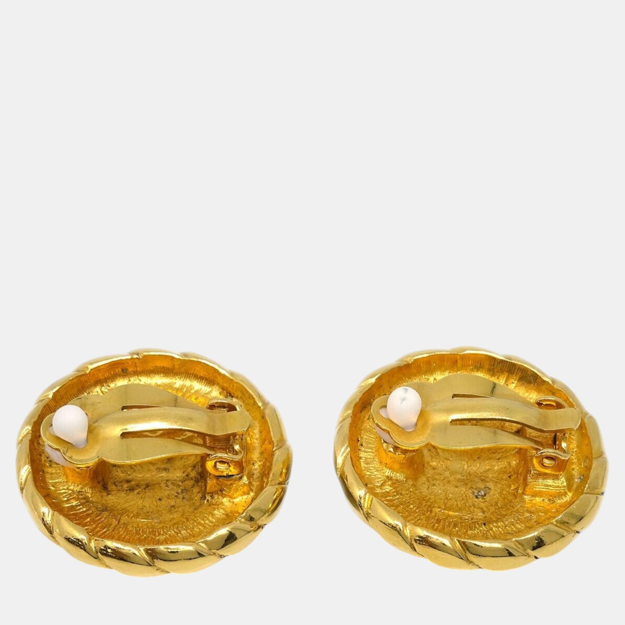 Chanel Gold Button Clip-On Earrings