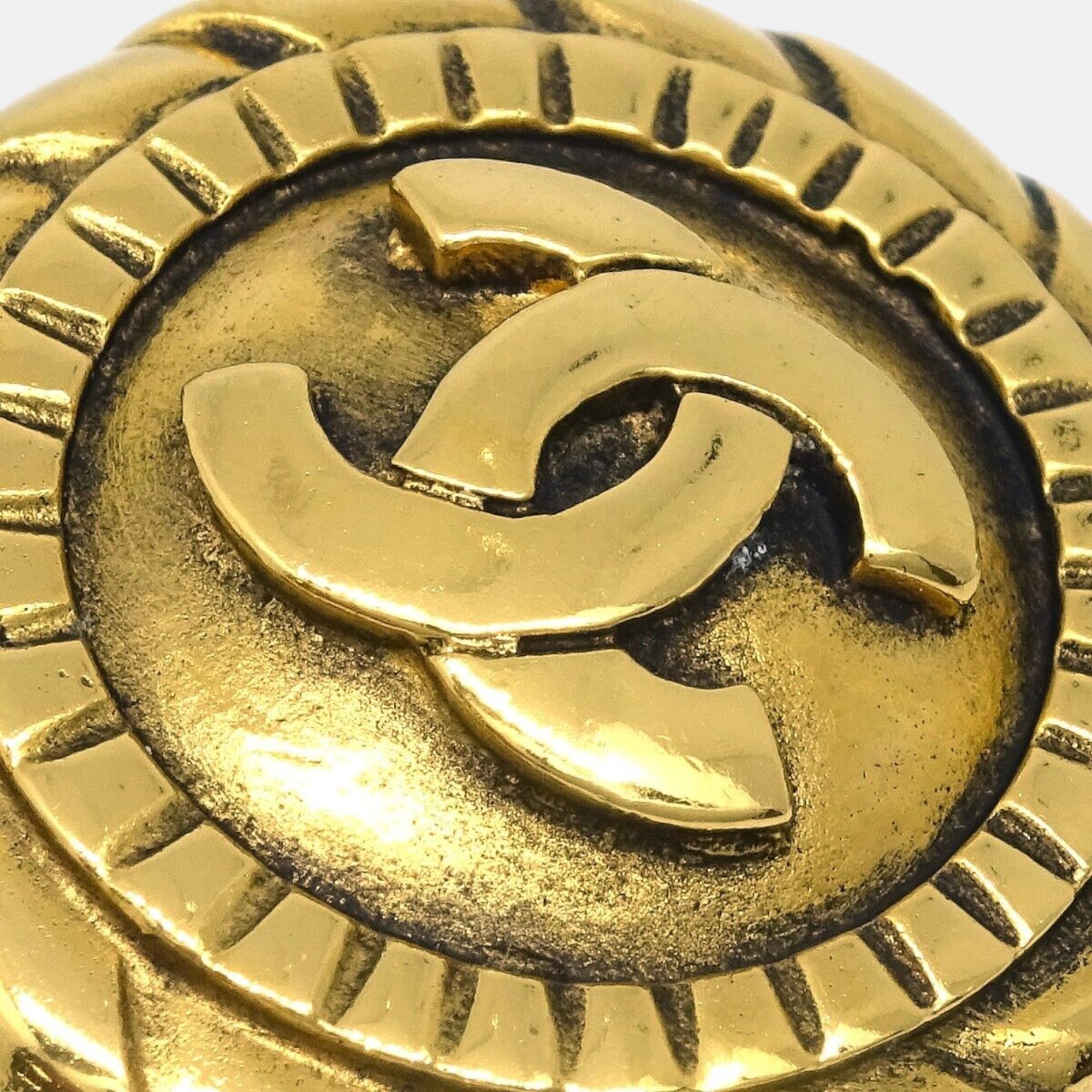 Chanel Gold Button Clip-On Earrings