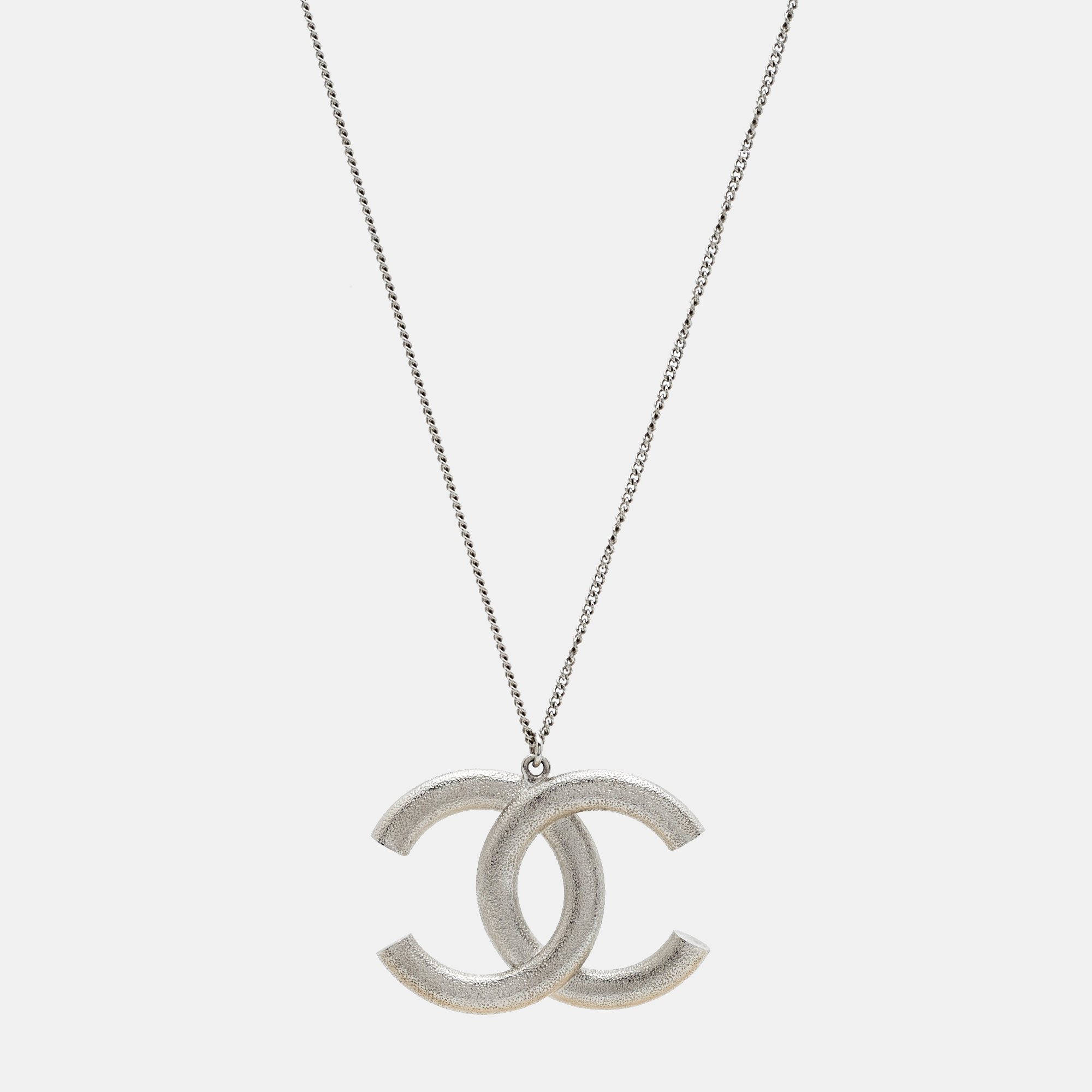 Chanel CC Crystal Silver Tone Pendant Necklace