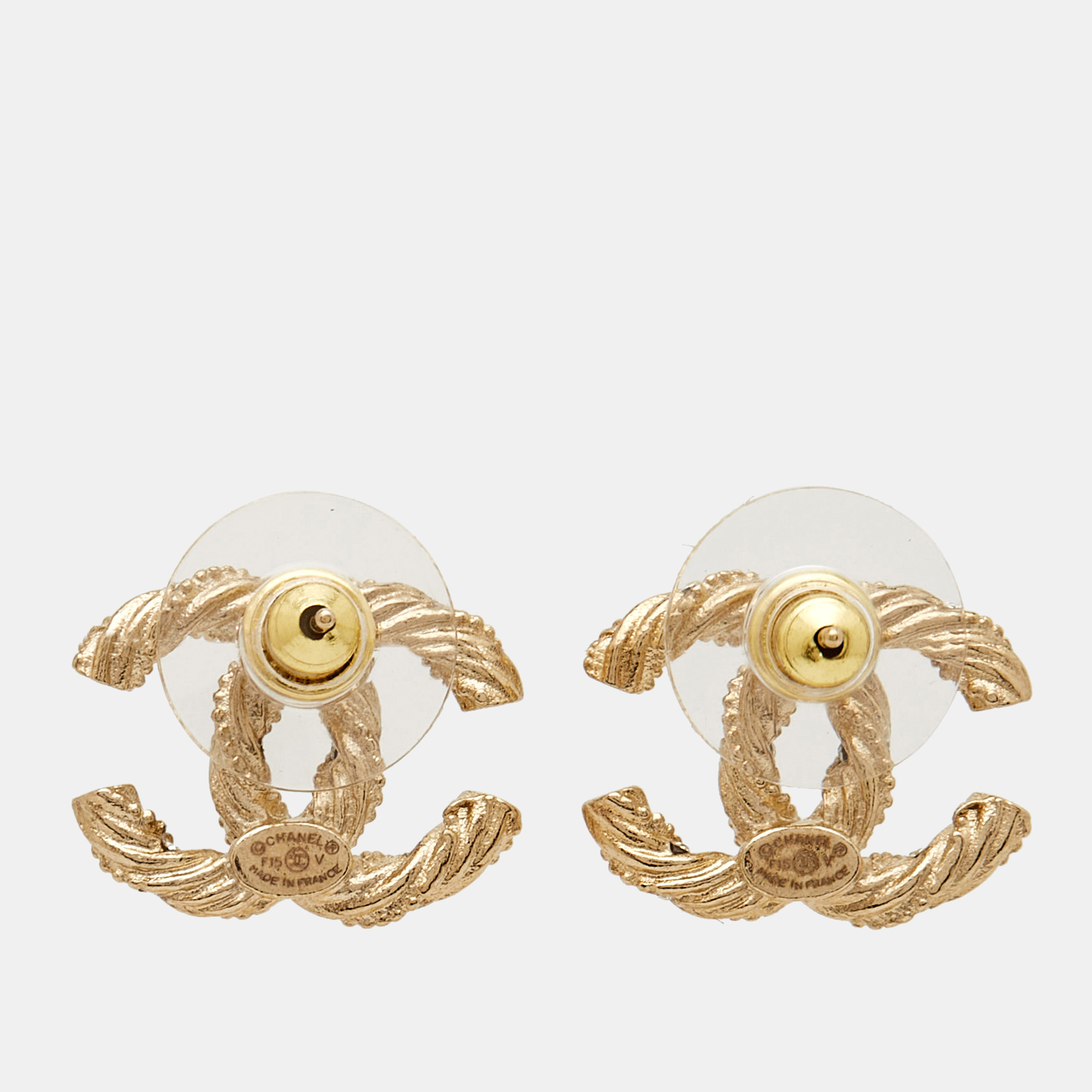 Chanel CC Crystal Twisted Gold Tone Earrings