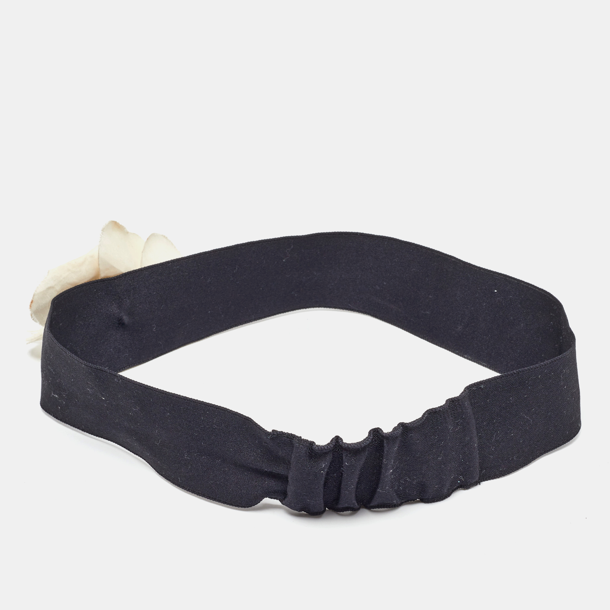 Chanel Black Satin Camellia Detail Headband