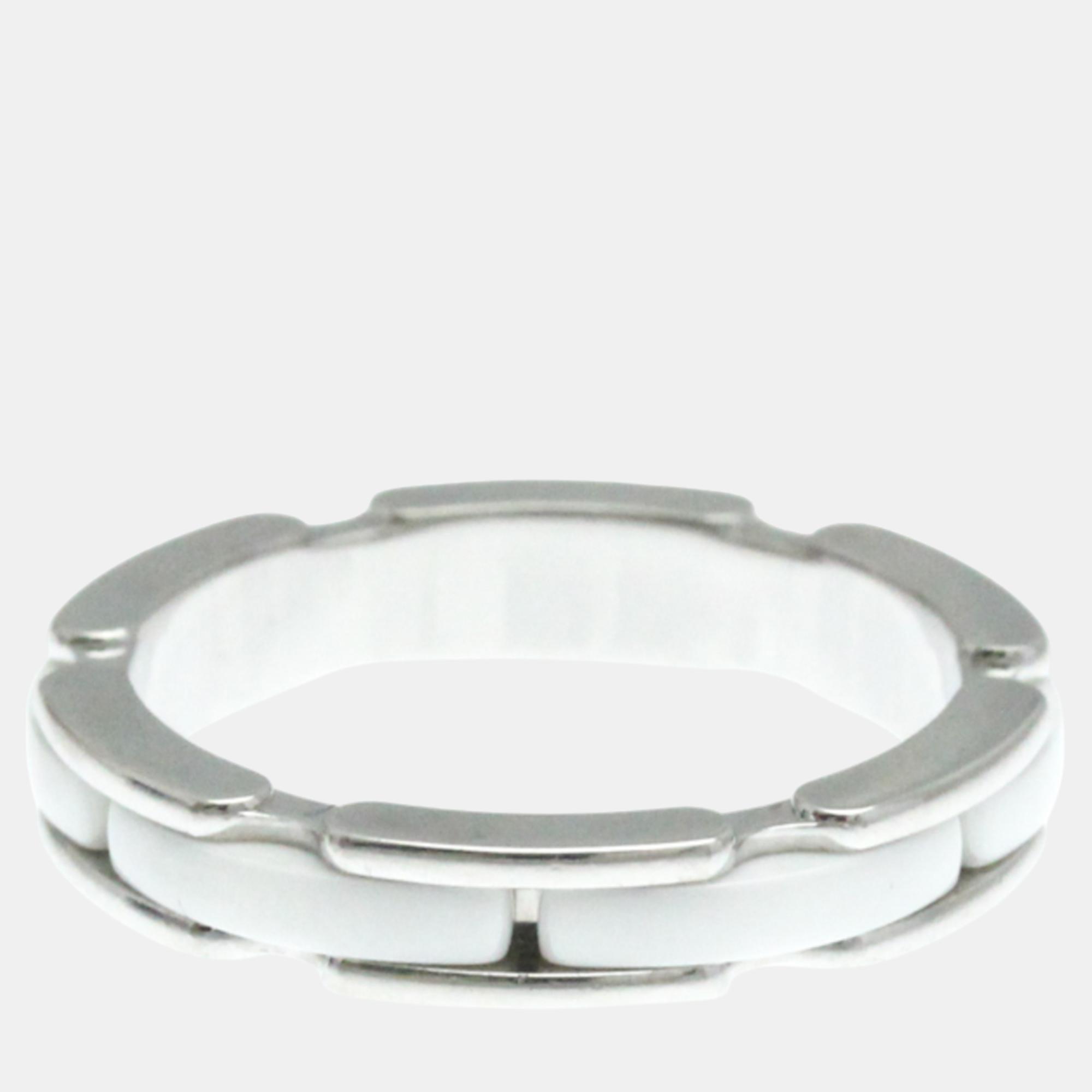 Chanel Silver Ceramic 18k White Gold Ultra Collection Ring Small Size
