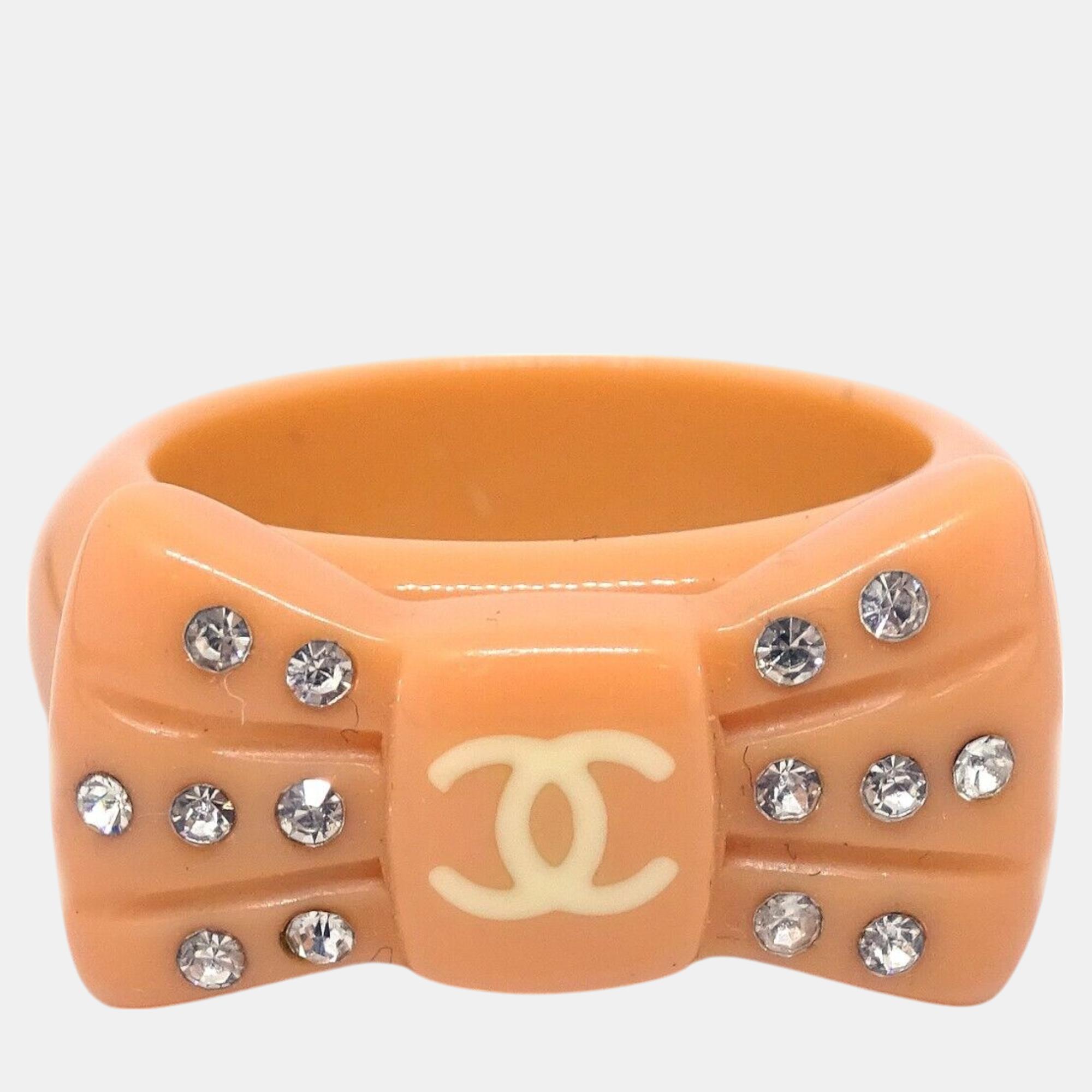 Chanel Orange Rhinestone Ring EU 53