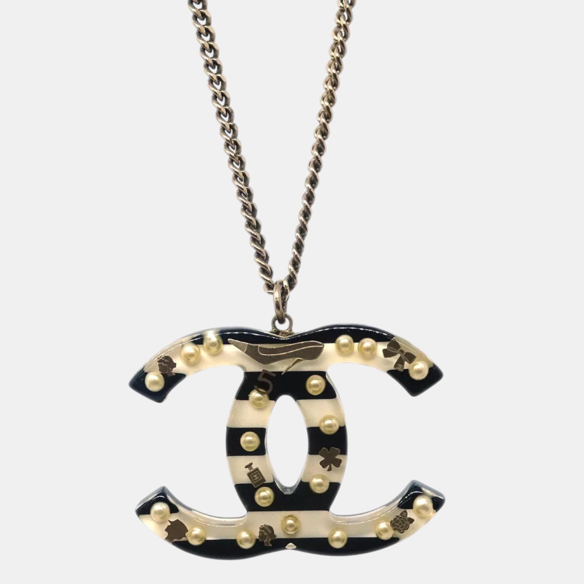 Chanel Artificial Pearl Gold Chain Pendant Necklace