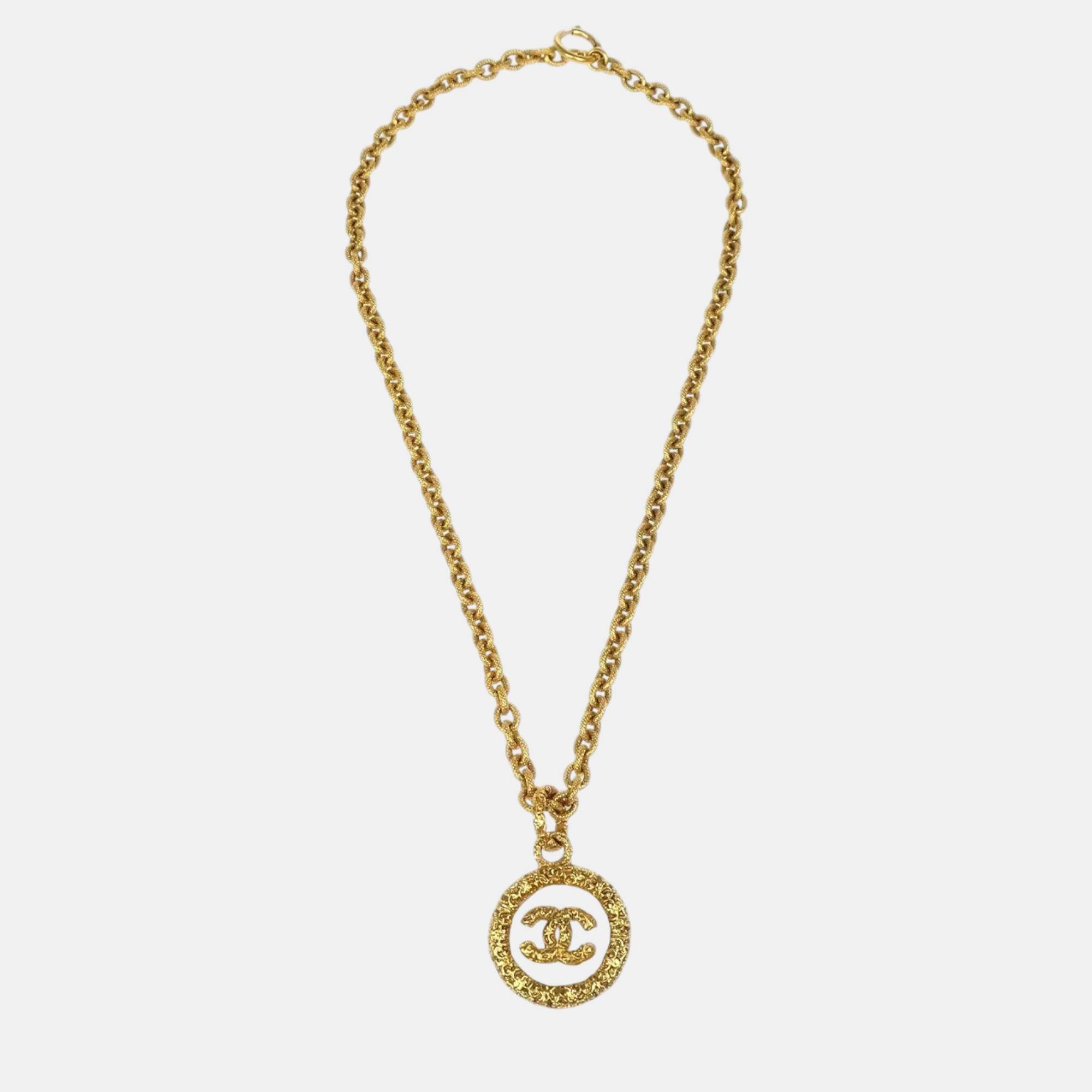 Chanel Gold Plated Medallion Pendant Necklace