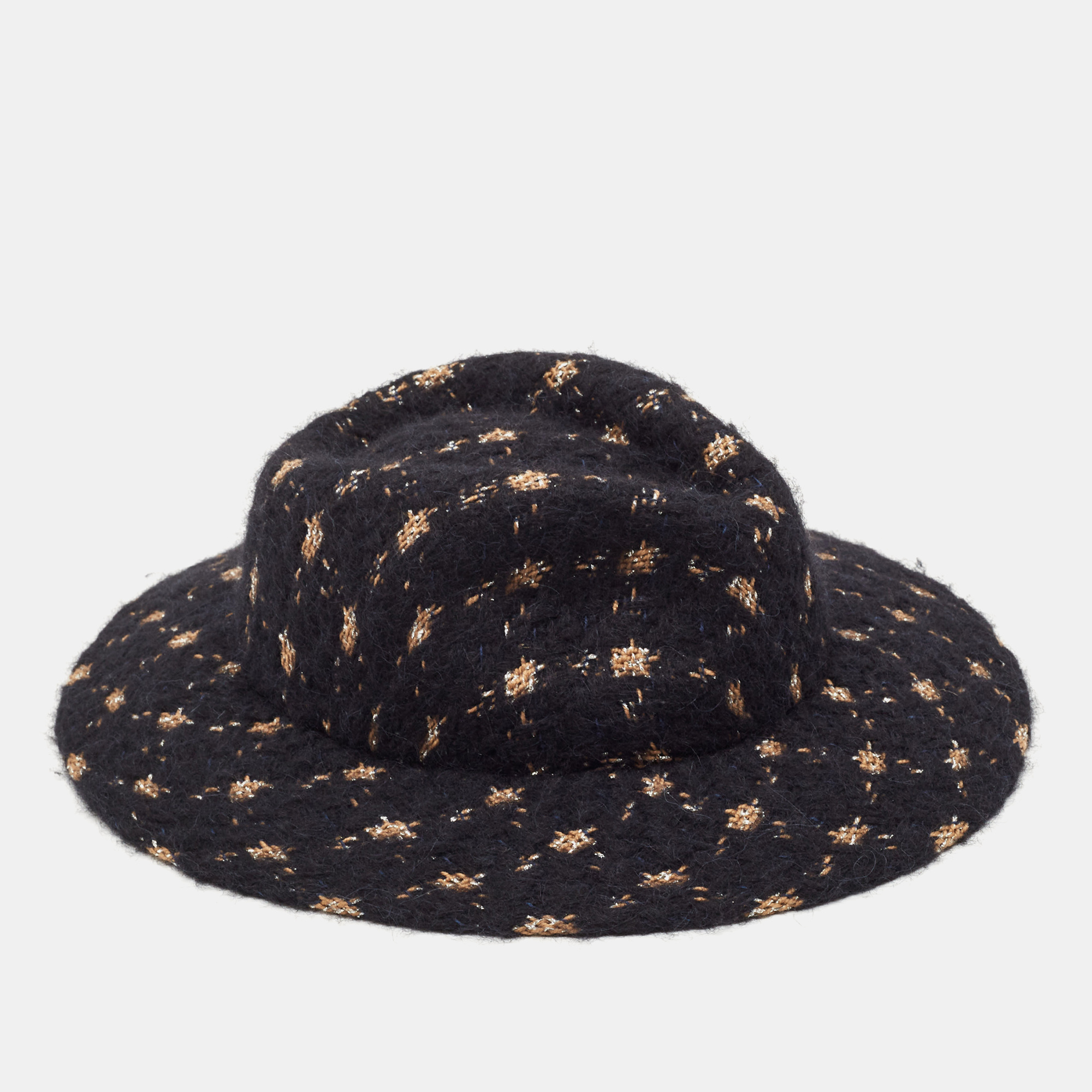 Chanel Navy Blue Fantasy Tweed Runway Boater Hat M