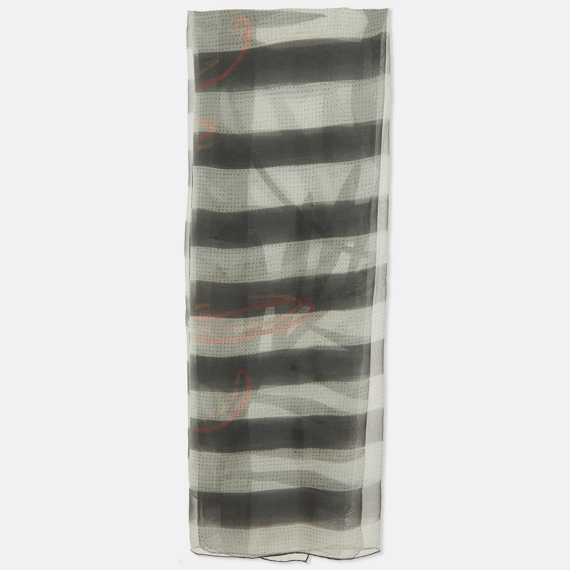 Chanel Grey Stripe Print Silk Scarf