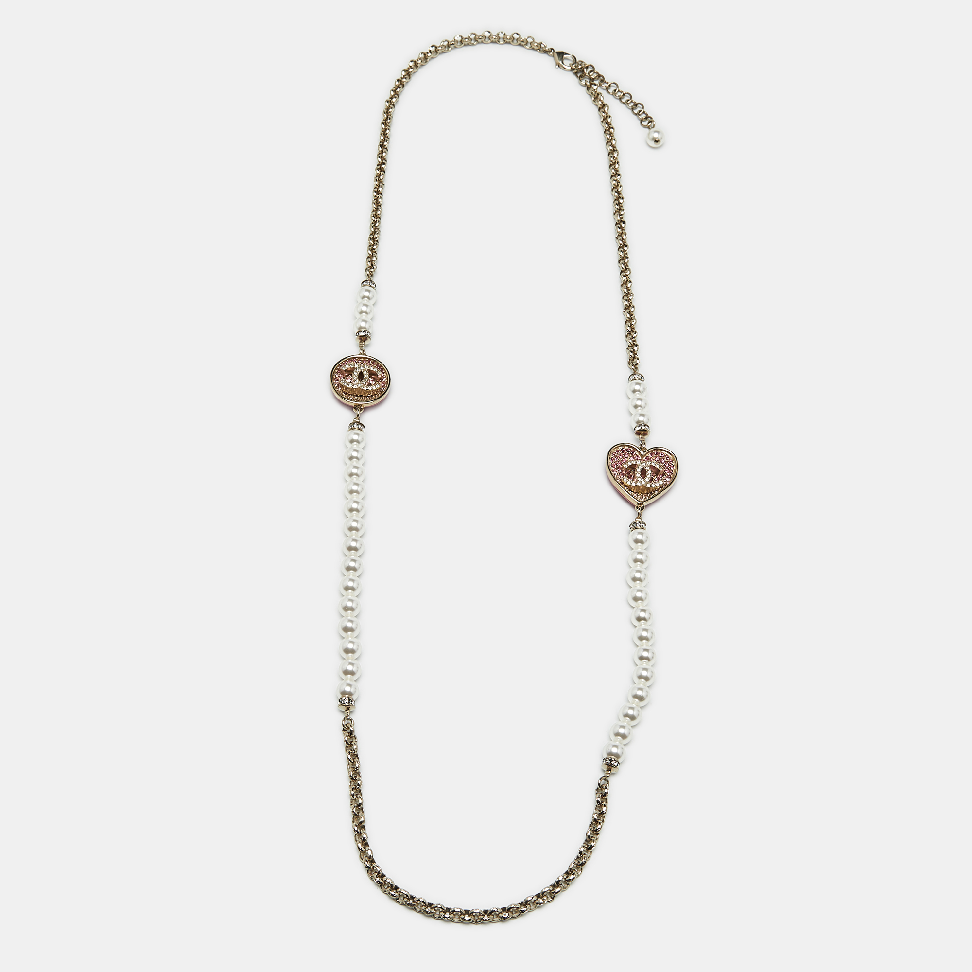 Chanel CC Enamel Crystal Embellished Faux Pearl Gold Tone Long Necklace
Chanel CC Enamel Crystal Embellished Faux Pearl Gold Tone Long Necklace
