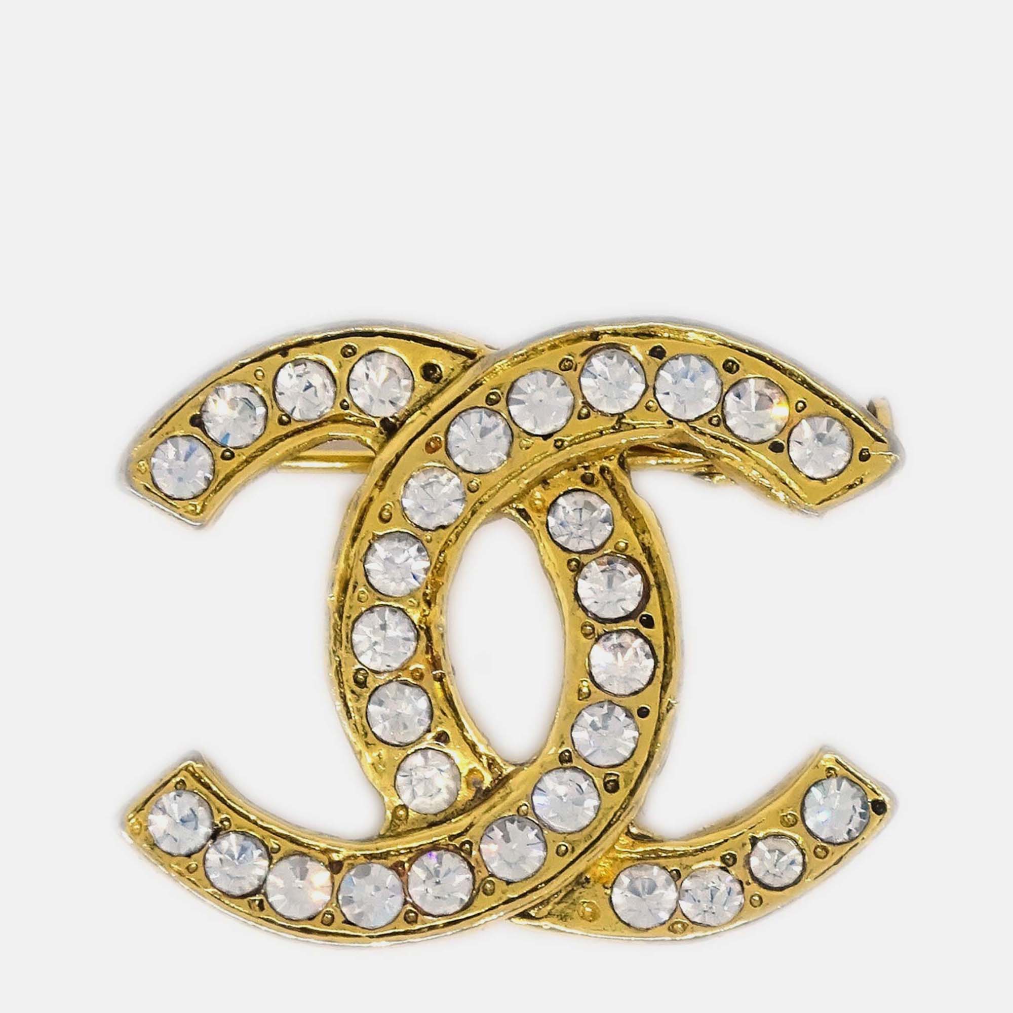 Chanel CC Brooch Pin Rhinestone Gold