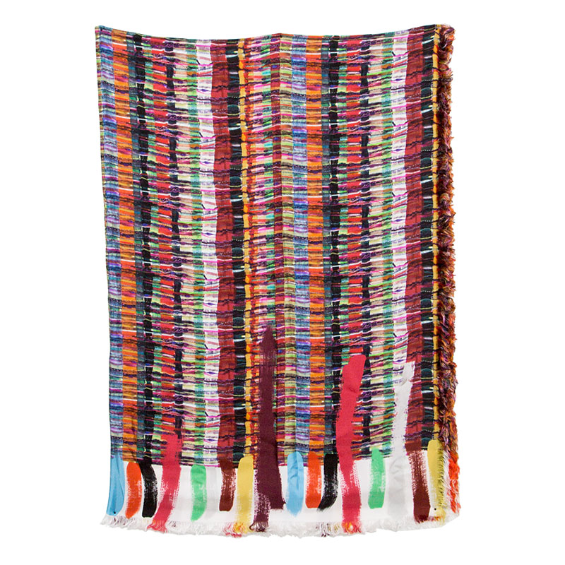 

Chanel Multicolor Printed Silk Fringed Edged Scarf