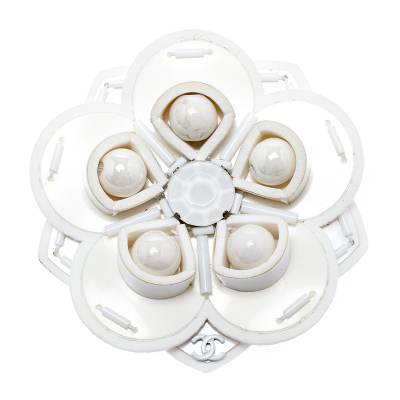 Chanel Off White Embellished Camellia Brooch