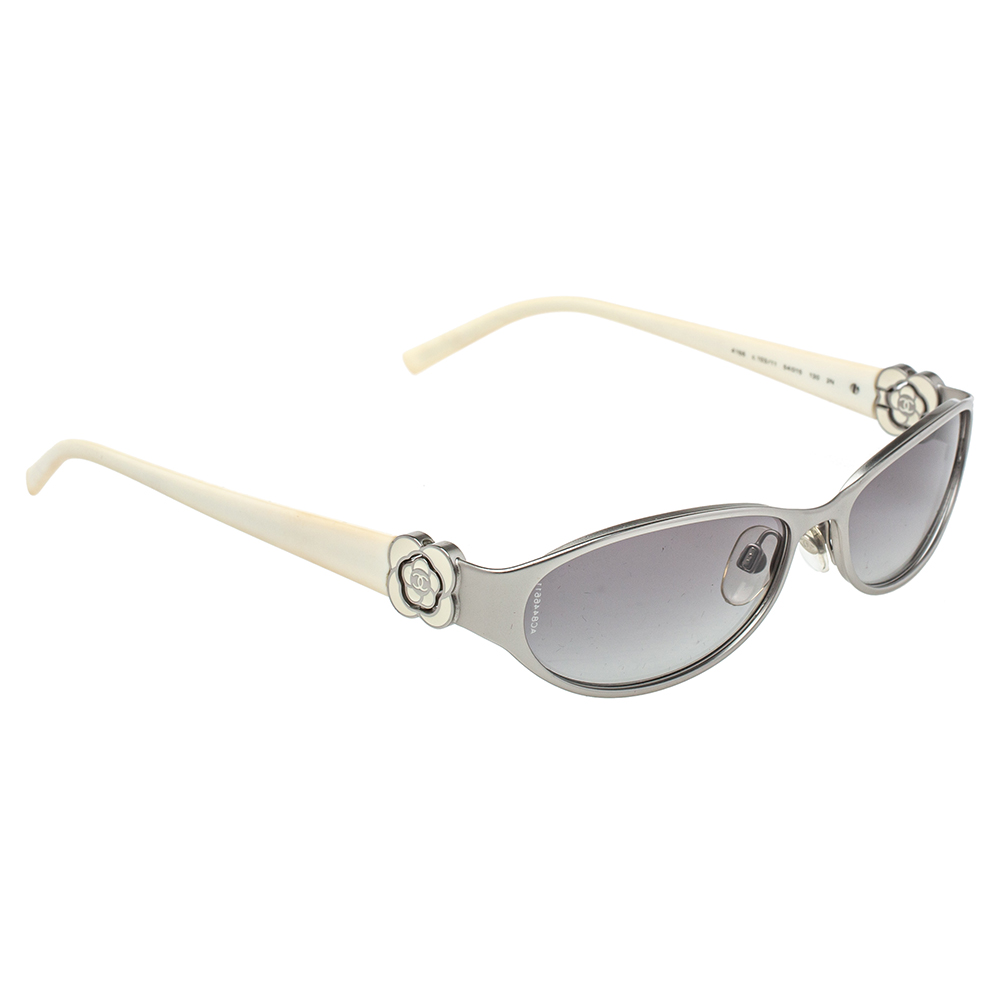 Chanel Silver/Grey 4166 Camellia Rectangle Sunglasses