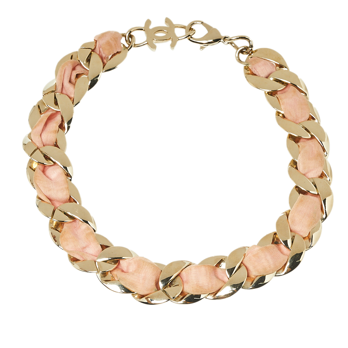 Chanel Peach Fabric Gold Tone Choker Necklace