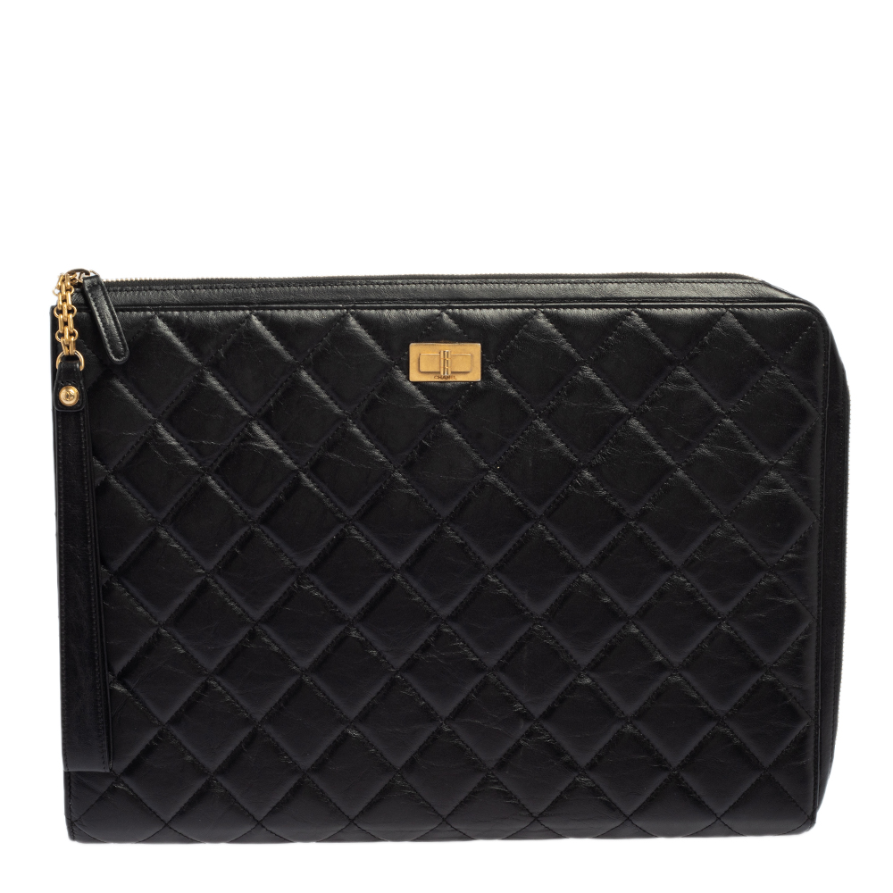 Chanel Black Quilted Aged Leather Reissue Document Portfolio Case
