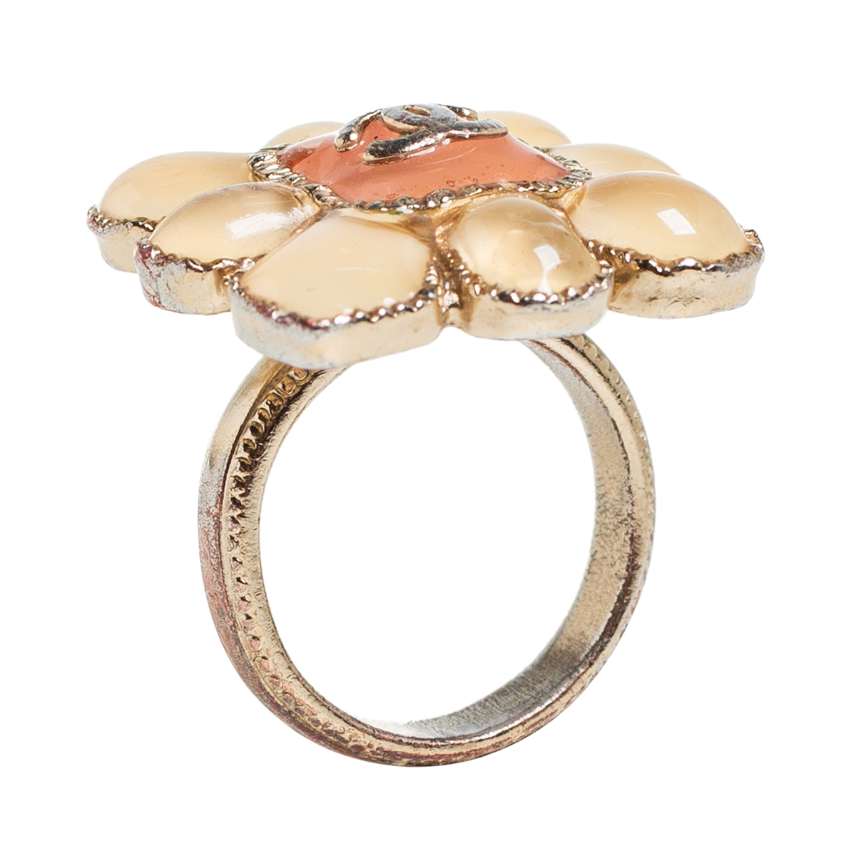 Chanel CC Gold Tone and Resin Cocktail Ring Size 52.5